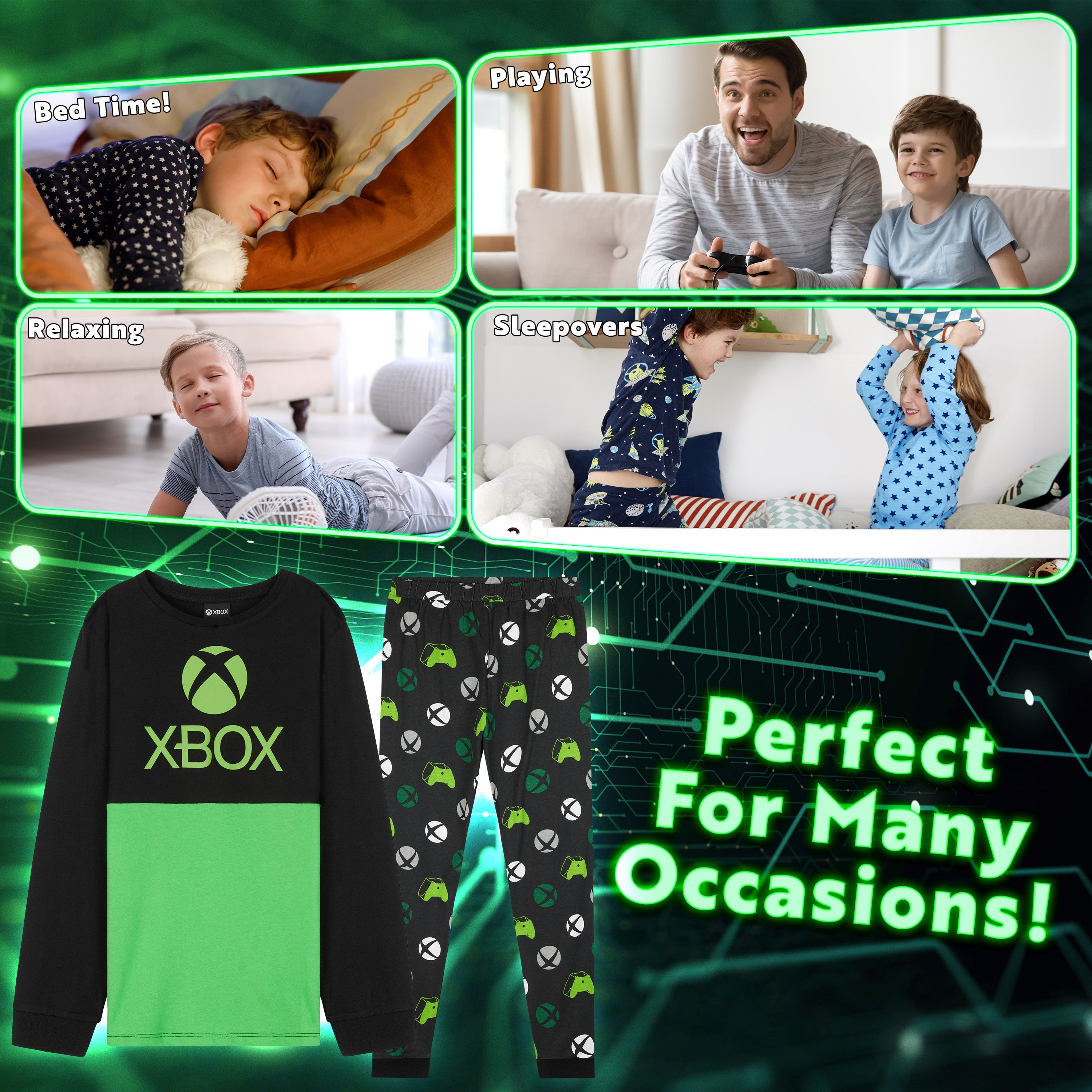 Xbox Boys Long Pyjama Set, 2 Piece Soft Comfortable Cotton PJs Loungewear - Get Trend