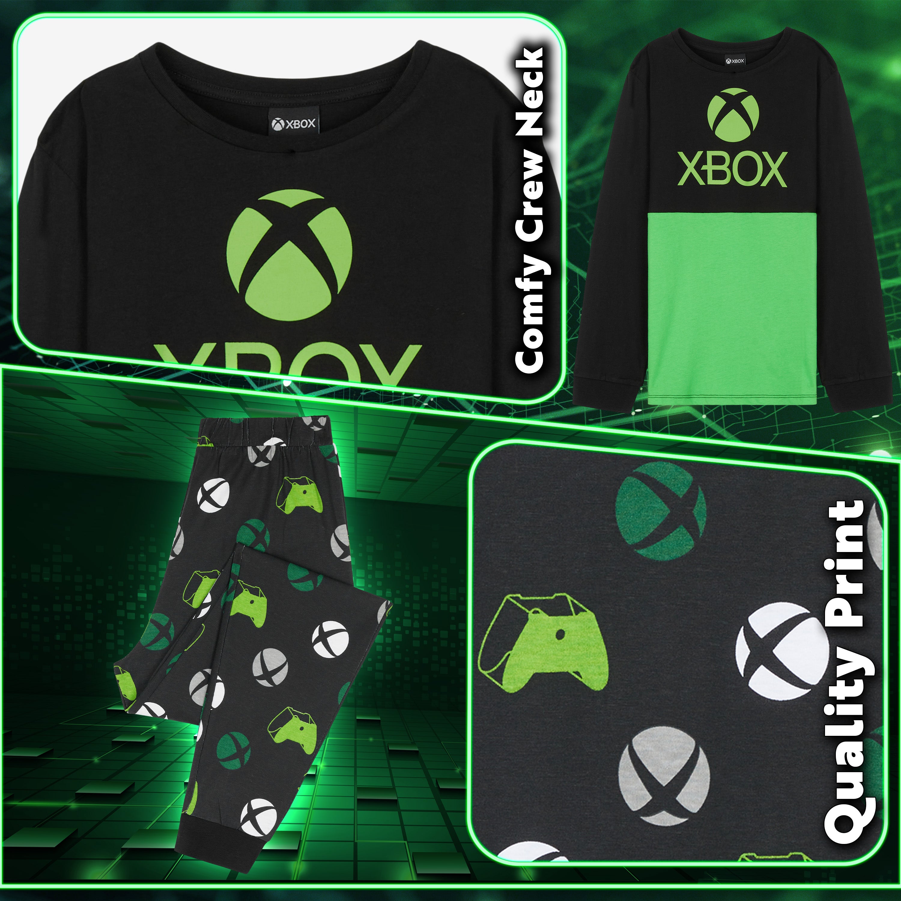 Xbox Boys Long Pyjama Set, 2 Piece Soft Comfortable Cotton PJs Loungewear - Get Trend