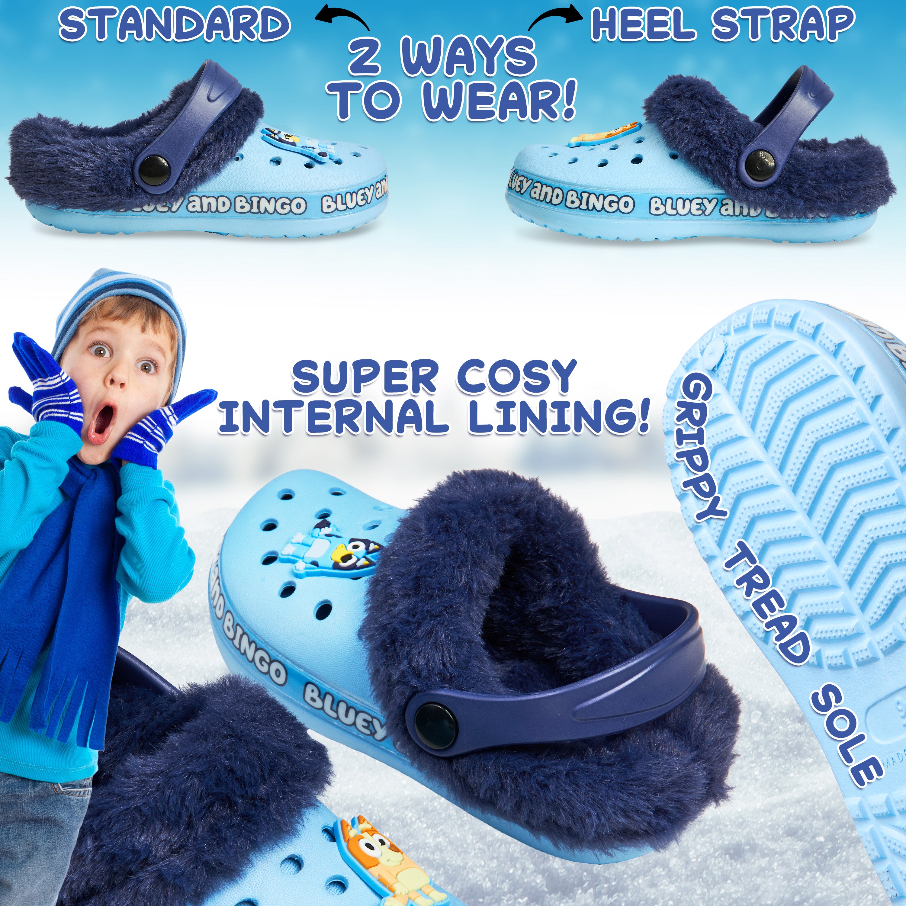 Bluey Kids Clogs with Removable Fur Lining & Charms Garden Shoes - Get Trend