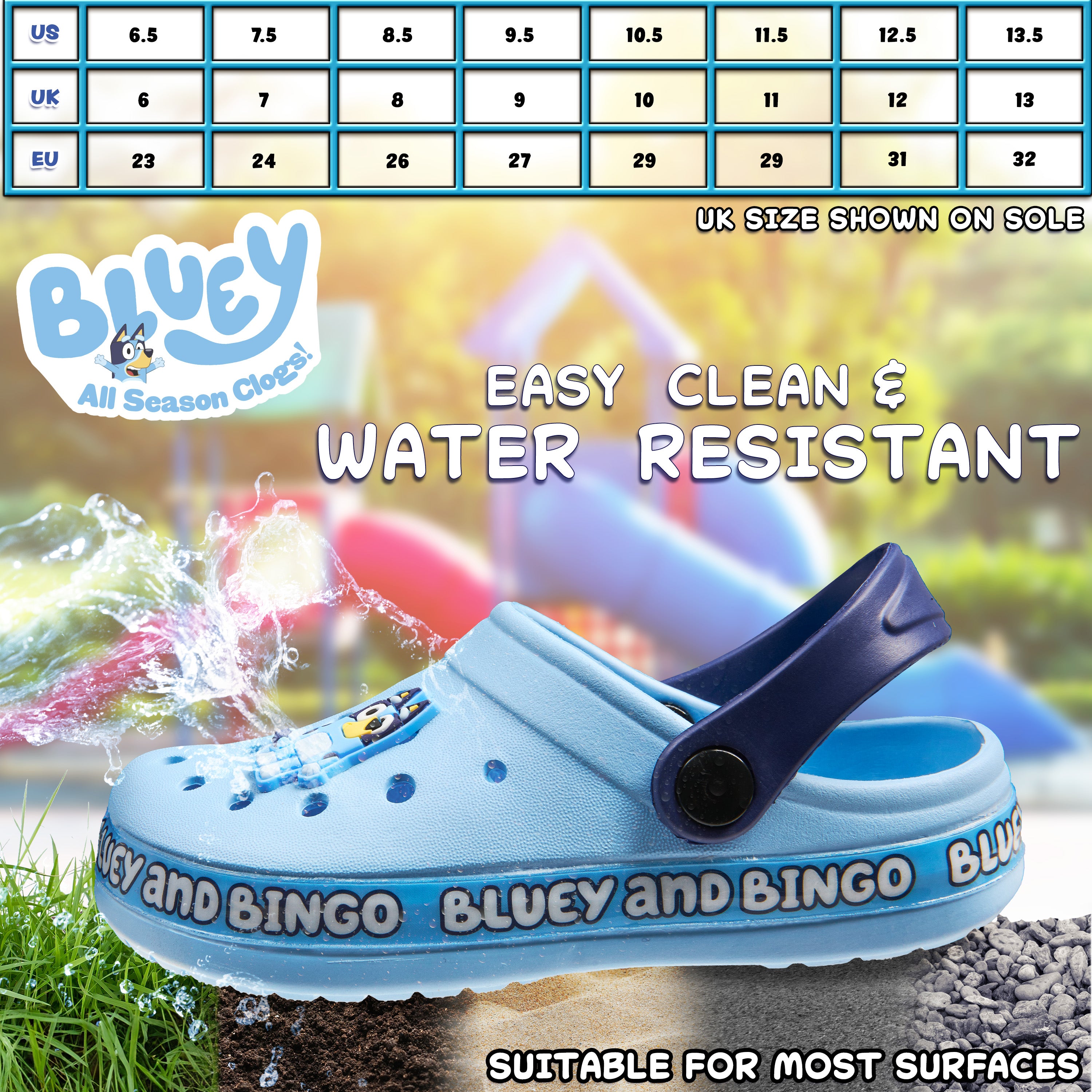 Bluey Kids Clogs with Removable Fur Lining & Charms Garden Shoes - Get Trend
