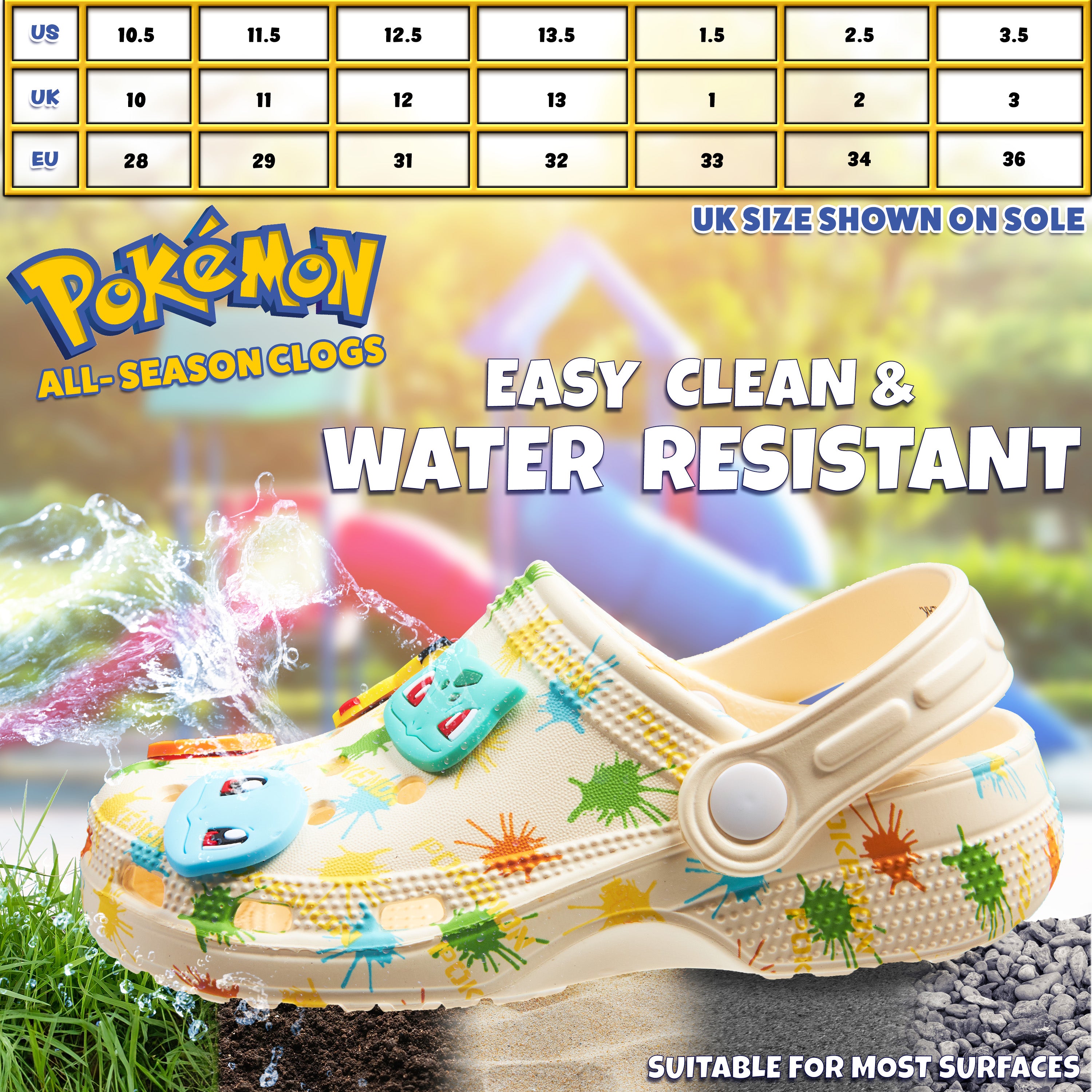 Pokemon Kids Clogs with Removable Fur Lining & Charms, Anime Gifts for Kids - Get Trend