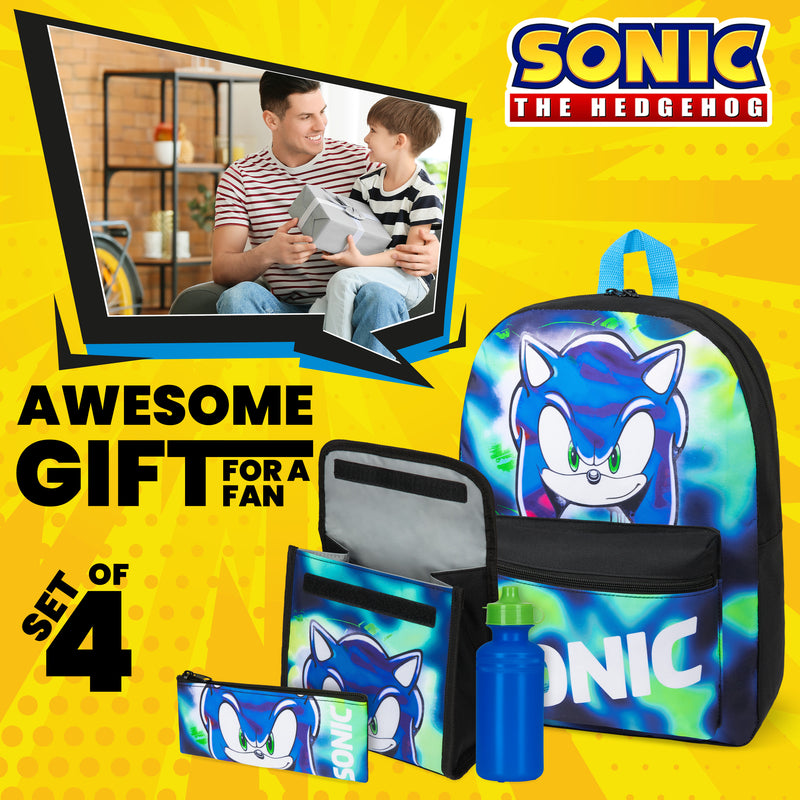 Sonic The Hedgehog School Bag Insulated Kids Lunch Bag - 4 Piece Set - Get Trend