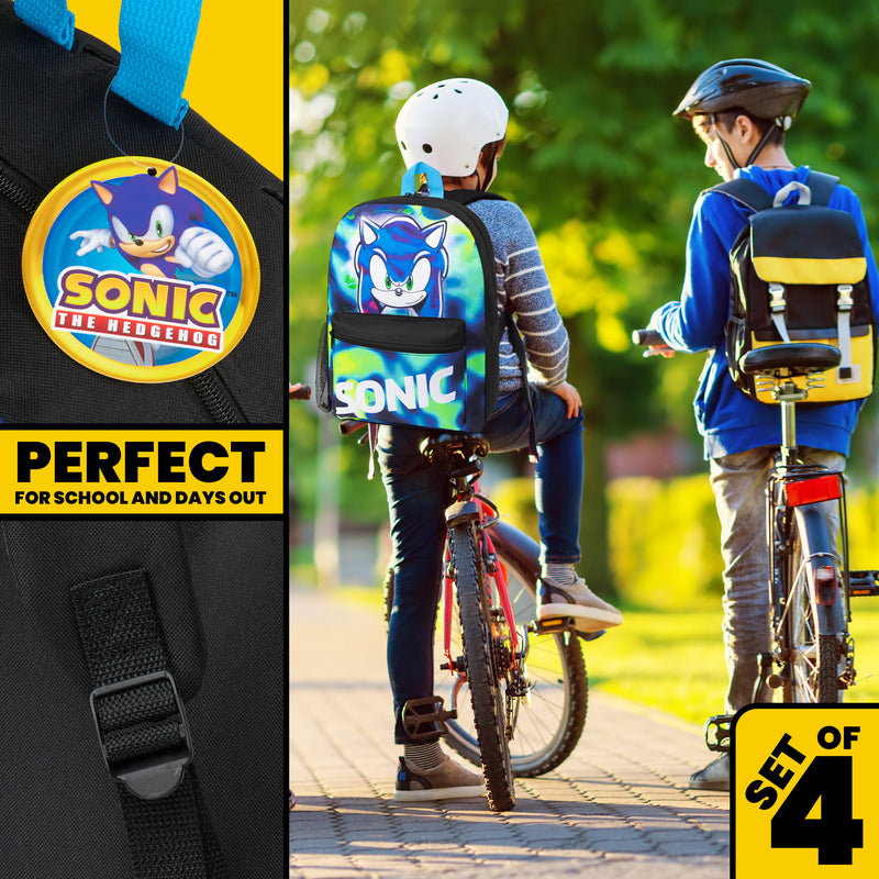 Sonic The Hedgehog School Bag Insulated Kids Lunch Bag - 4 Piece Set - Get Trend