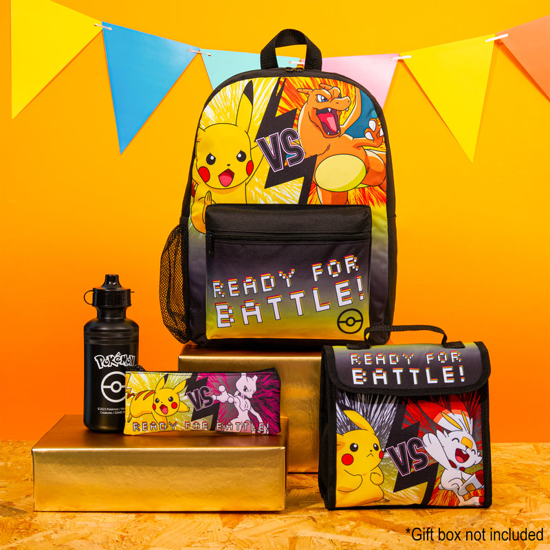 Pokemon Kids Backpack 4 Piece Set - Rucksack, Insulated Lunch Box, Kids Pencil Case BPA Free 500ml Water Bottle - Get Trend