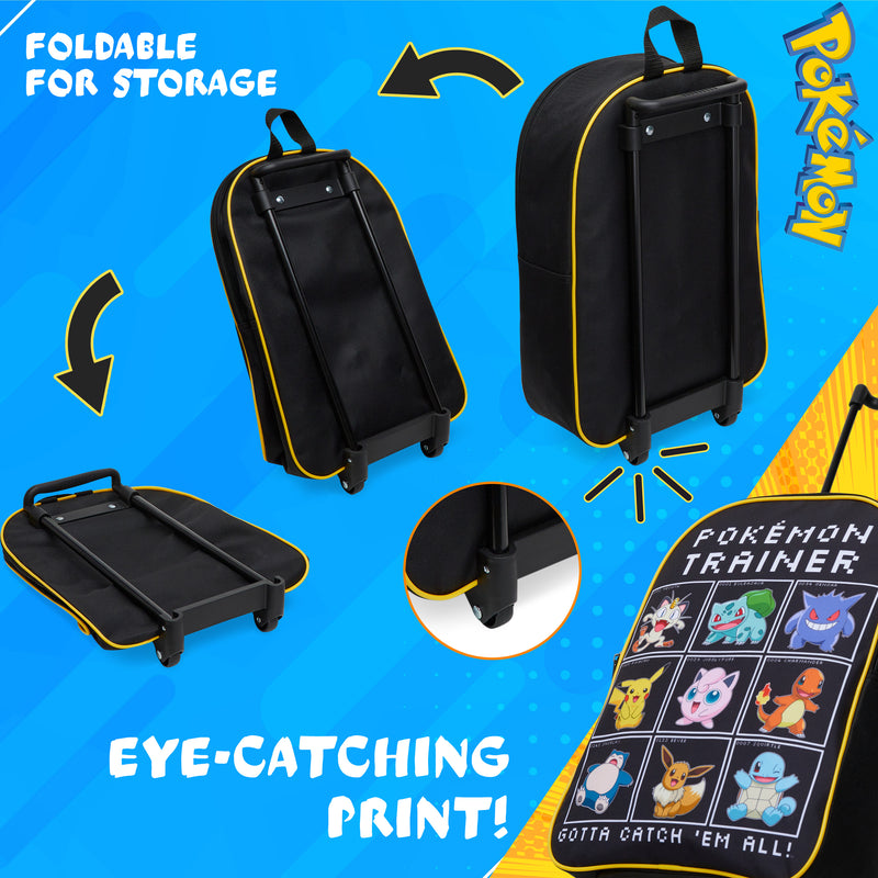 Pokemon Kids Foldable Trolley Suitcase 39 x 27cm, 10.5 litres 2 Wheels (Black/Multi) - Get Trend