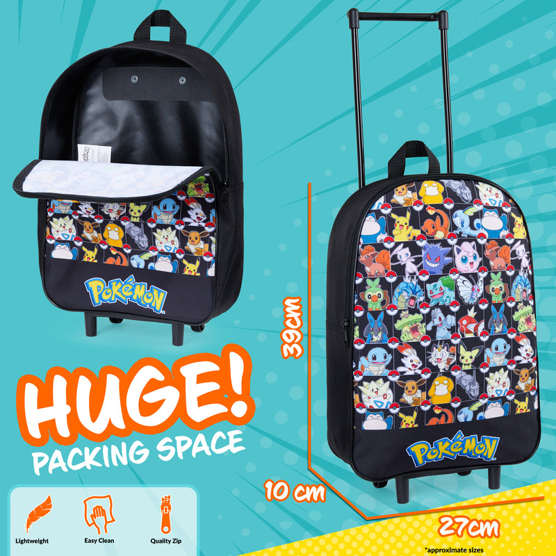Pokemon Kids Foldable Trolley Suitcase - Black AOP - Get Trend