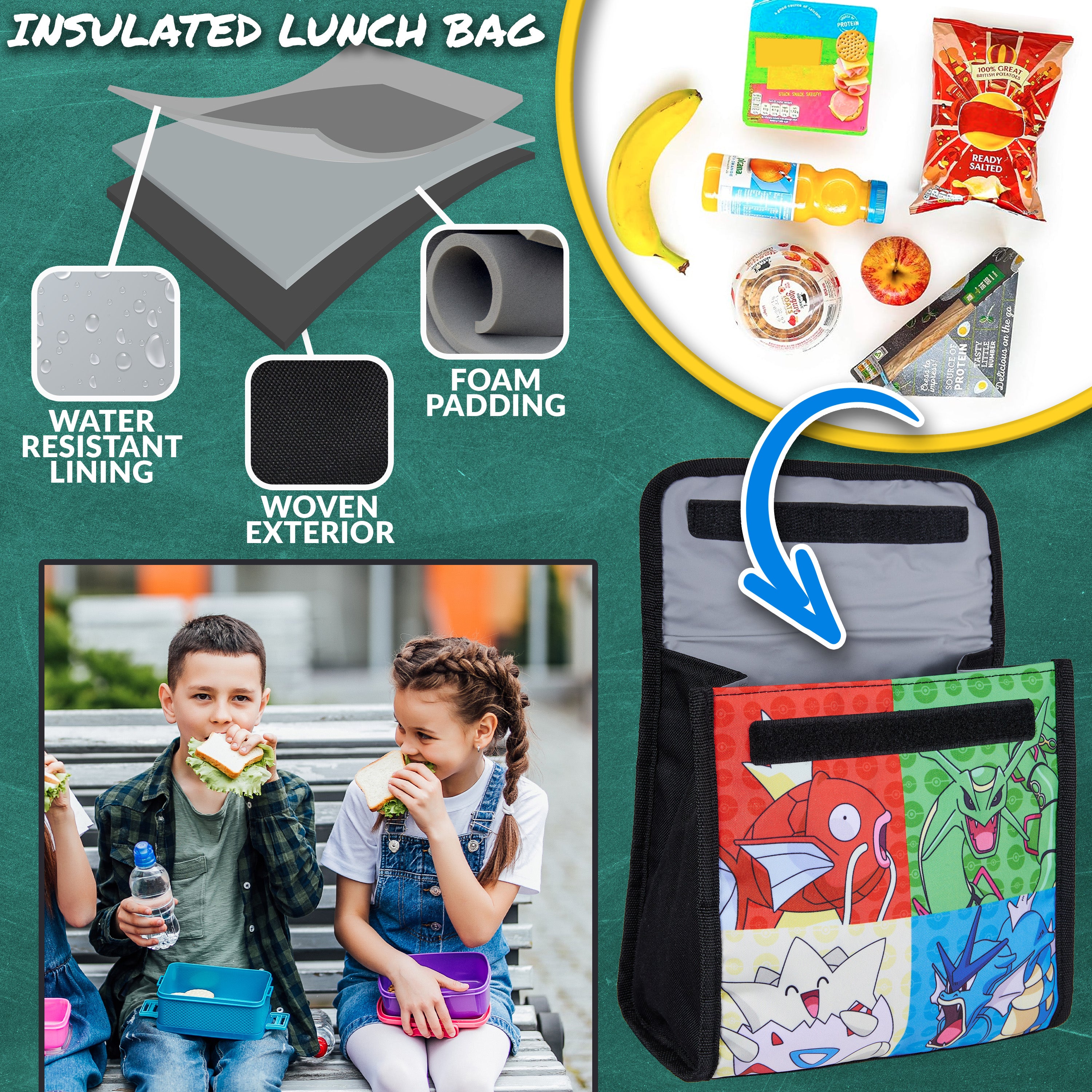 Pokemon Kids Backpack Set, 4 Pcs School Supplies Rucksack Insulated Lunch Bag - Get Trend