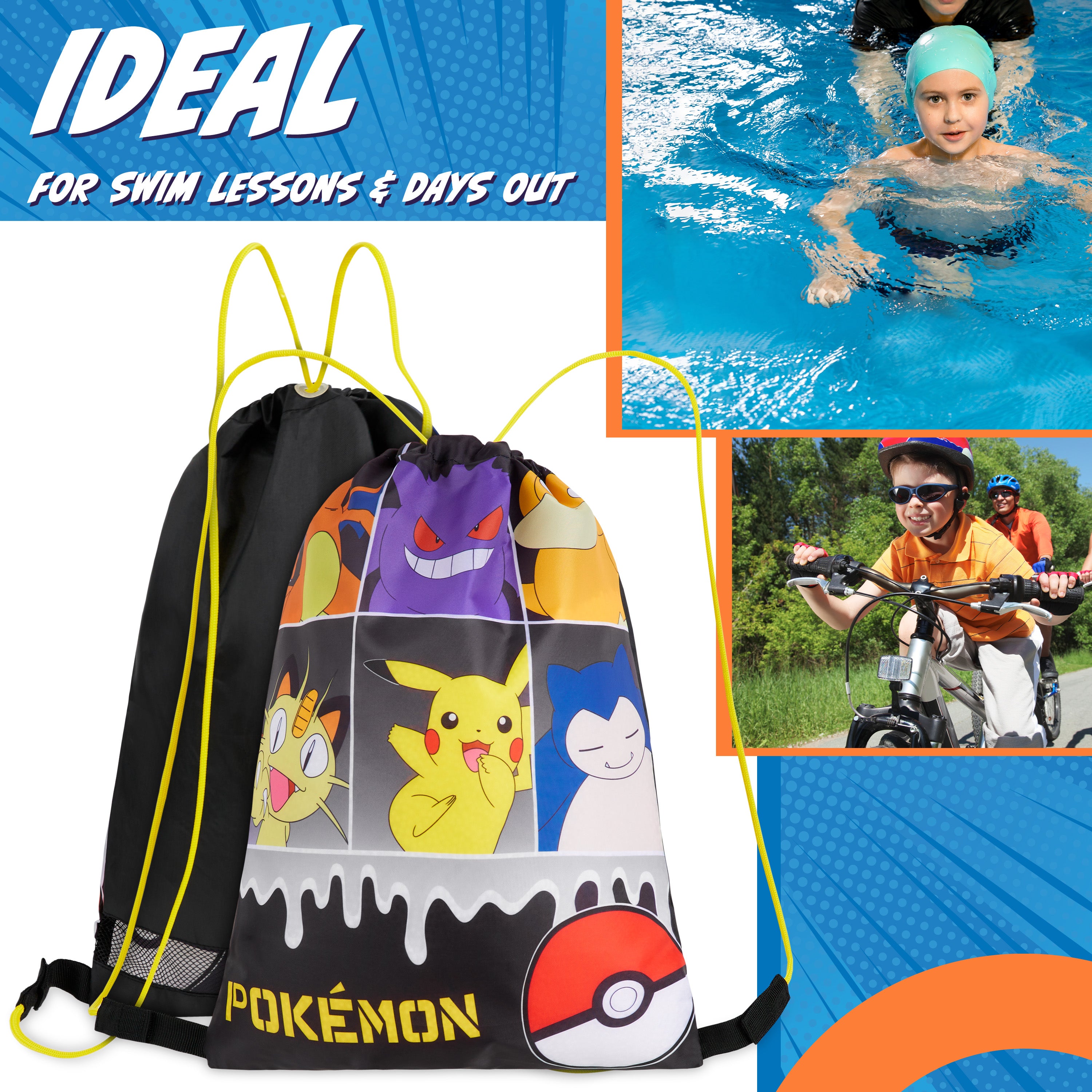 Pokemon Kids Drawstring Bag - Pikachu String Swim Bag for School, Sports, PE Bag - Get Trend