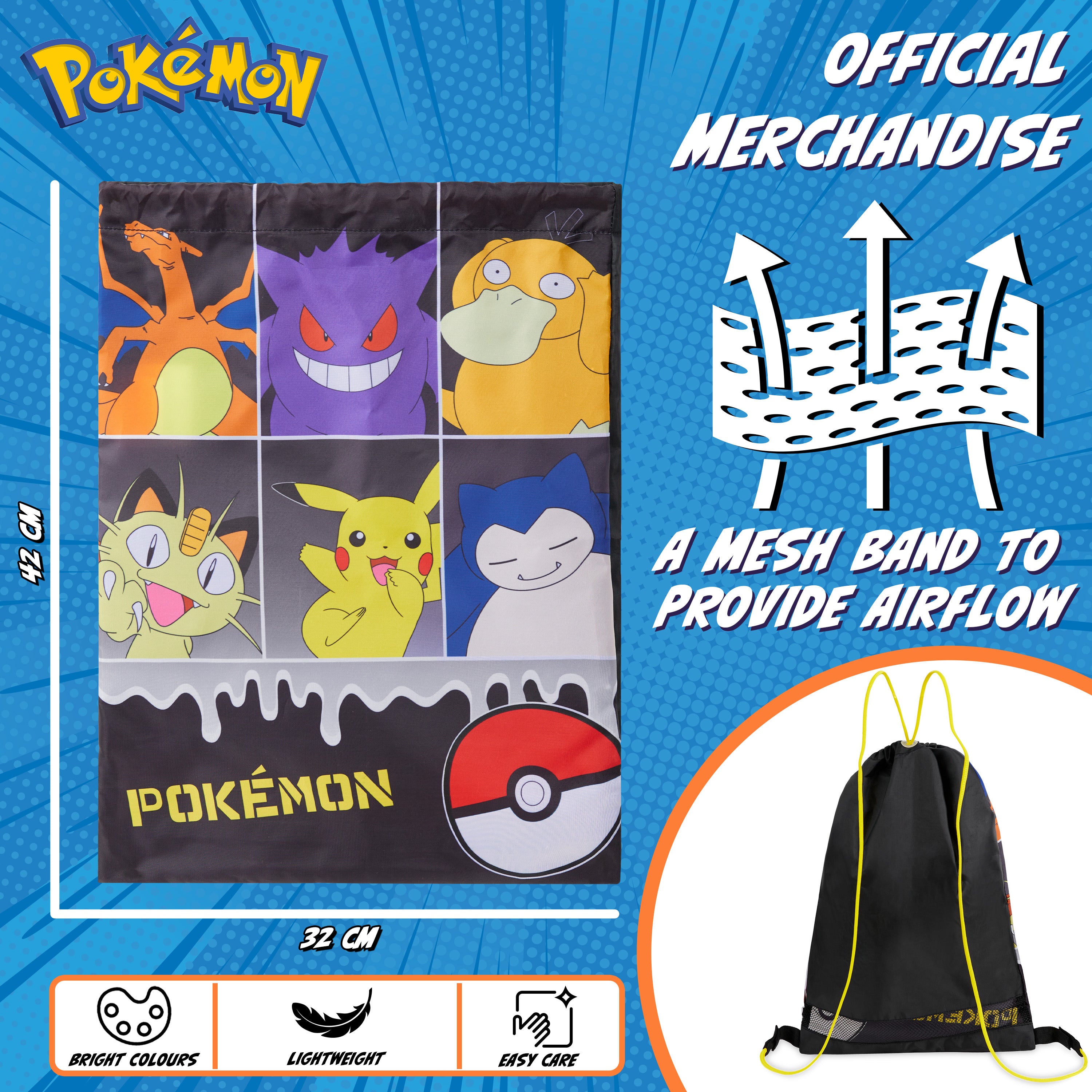 Pokemon Kids Drawstring Bag - Pikachu String Swim Bag for School, Sports, PE Bag - Get Trend