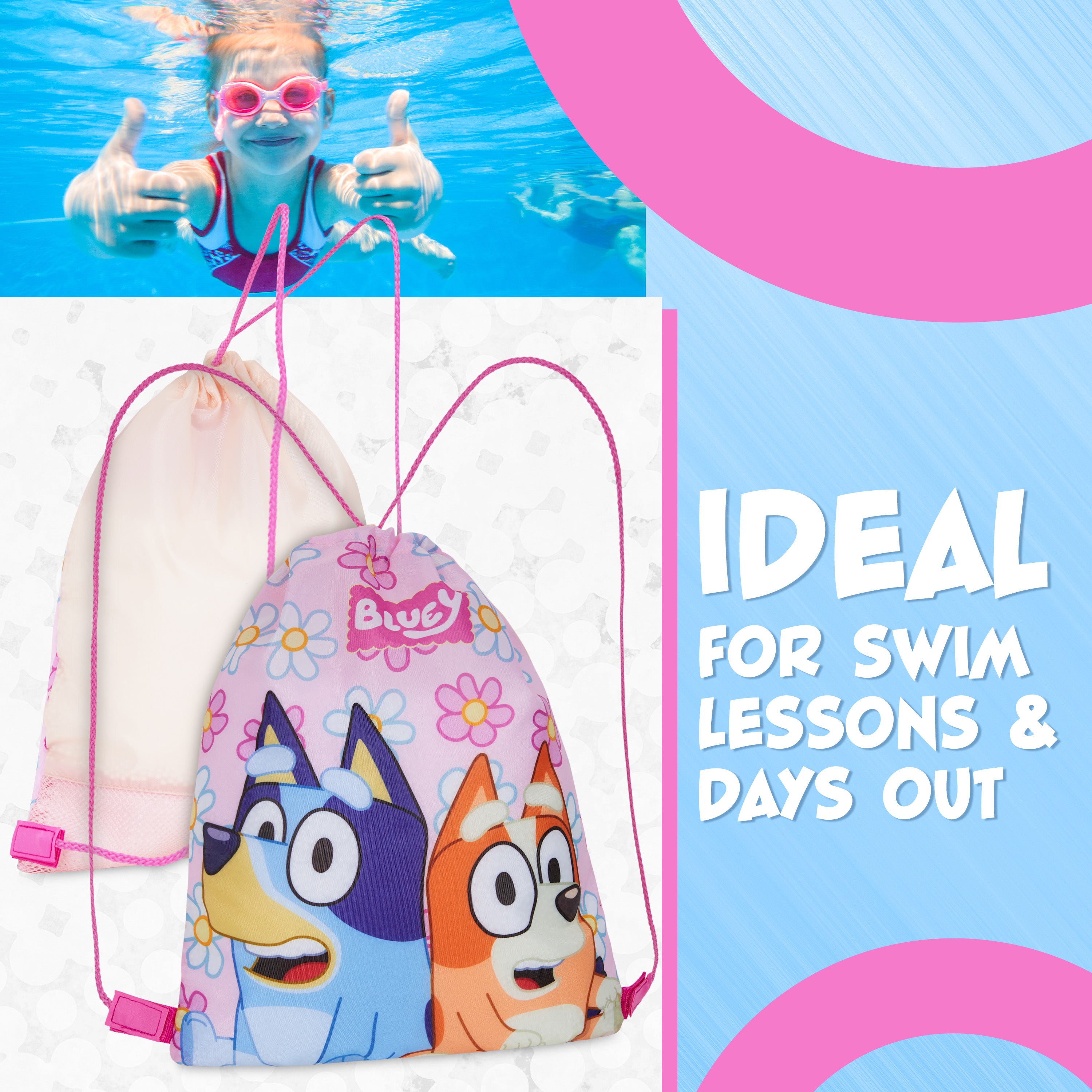 Bluey Drawstring Swim Bag for Girls, String Swimming Bag, School, Sports, Travel, PE Bag - Get Trend