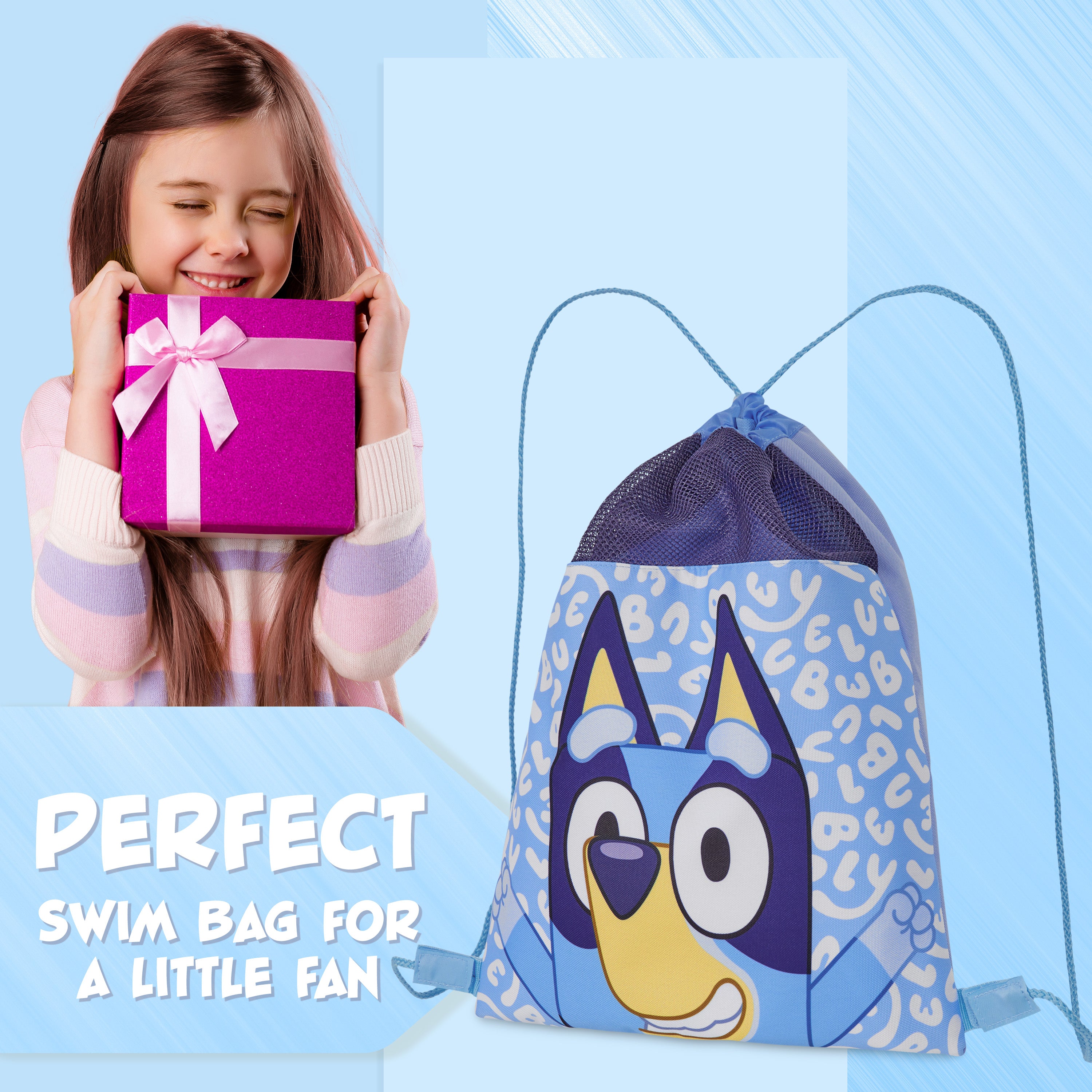 Bluey Drawstring Swim Bag for Kids, String Swimming Bag, School, Sports, Travel, PE Bag - Get Trend