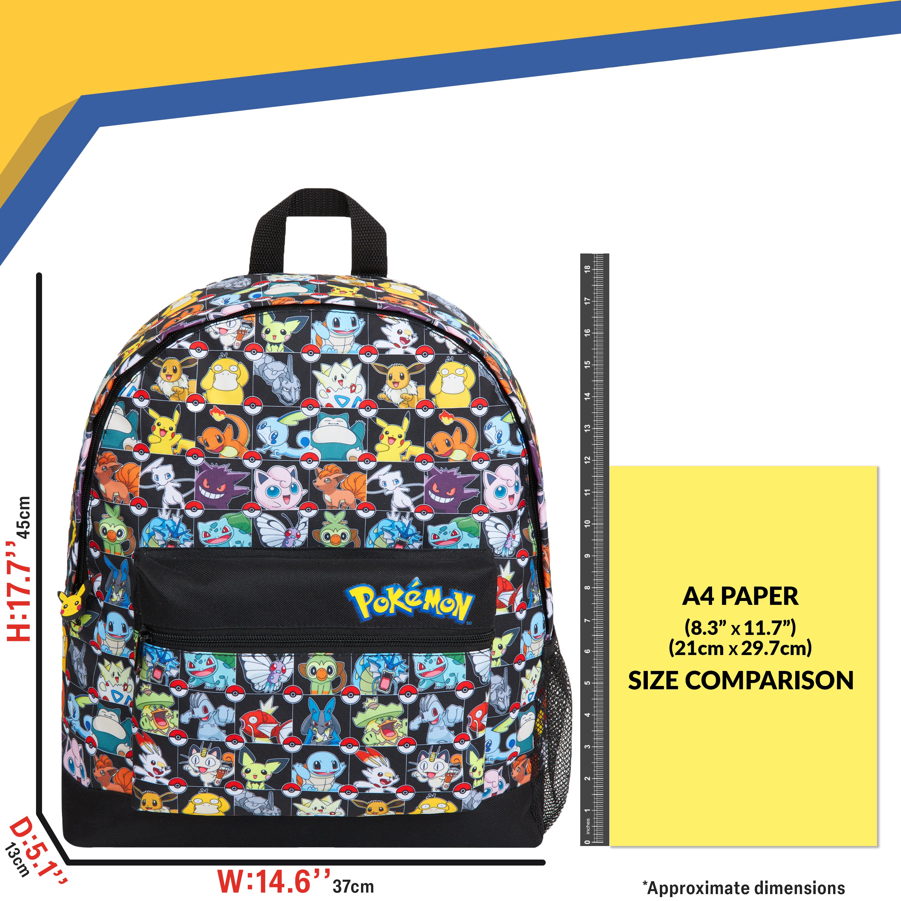 Pokemon Backpack for Kids Teenagers Pikachu Rucksack School Bag with Zipped Pockets - Get Trend