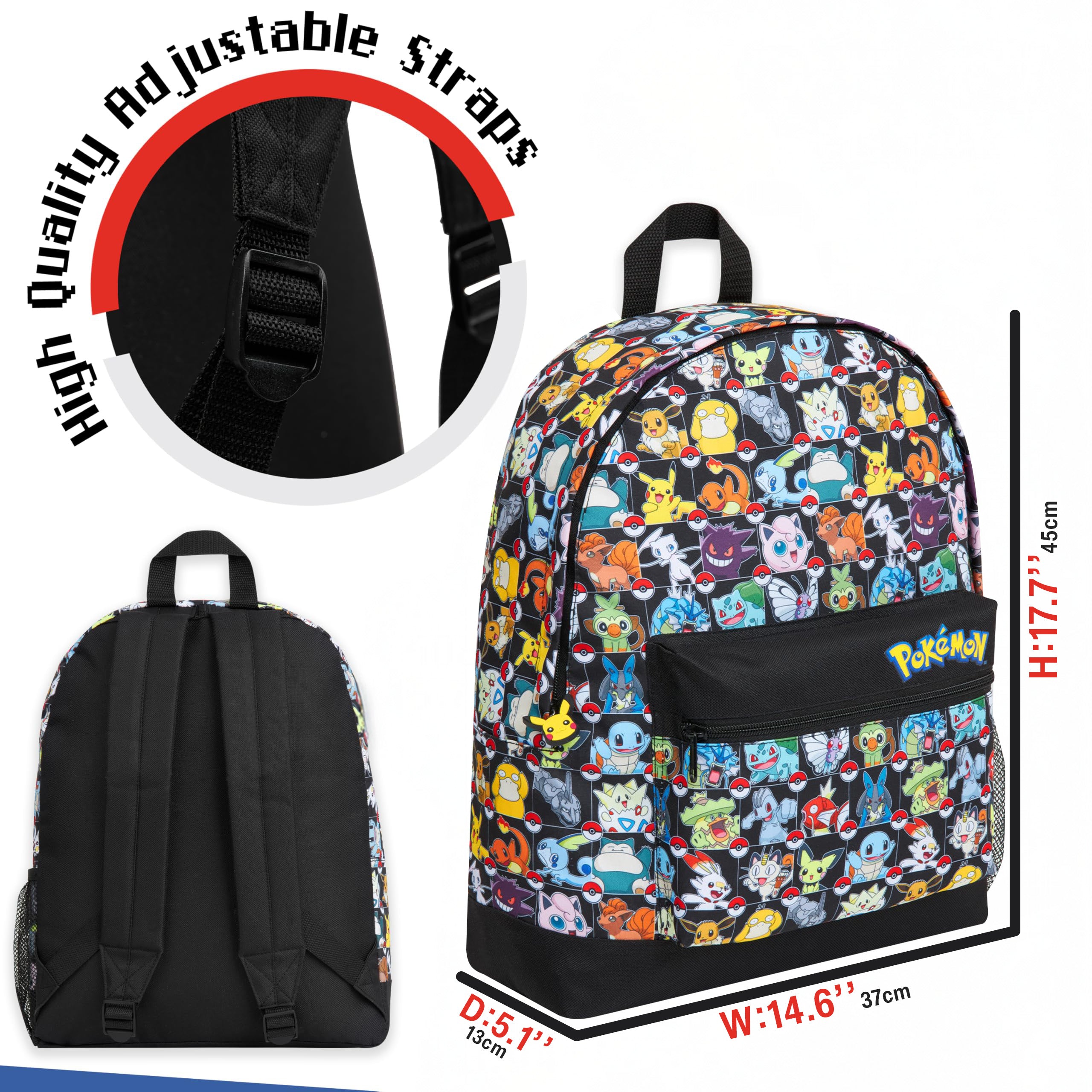 Pokemon Backpack for Kids Teenagers Pikachu Rucksack School Bag with Zipped Pockets - Get Trend