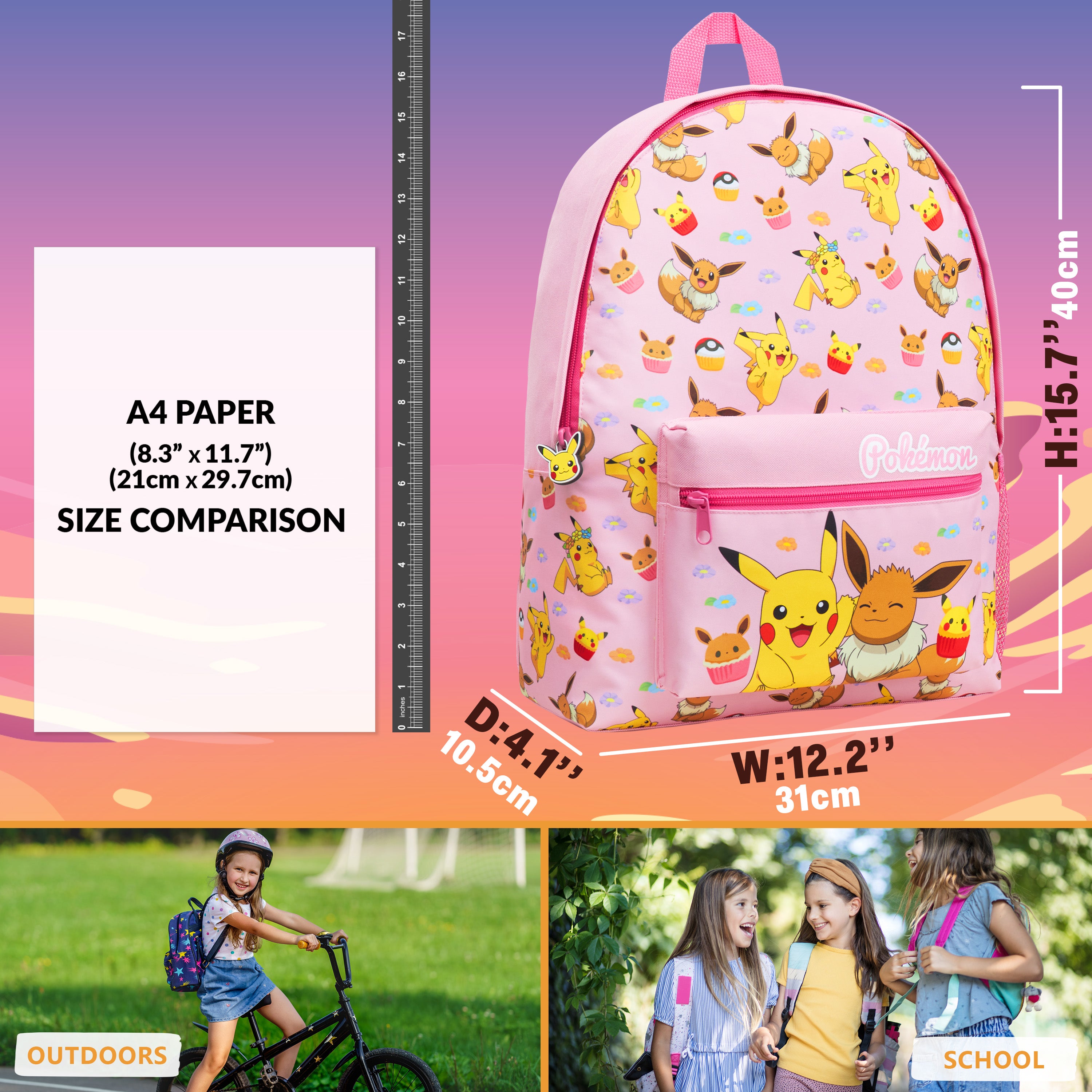 Pokemon Backpack for Kids Teenagers Pikachu Rucksack School Bag with Zipped Pockets Adjustable Straps Charizard Daypack for Travel Sports Anime Gifts - Get Trend