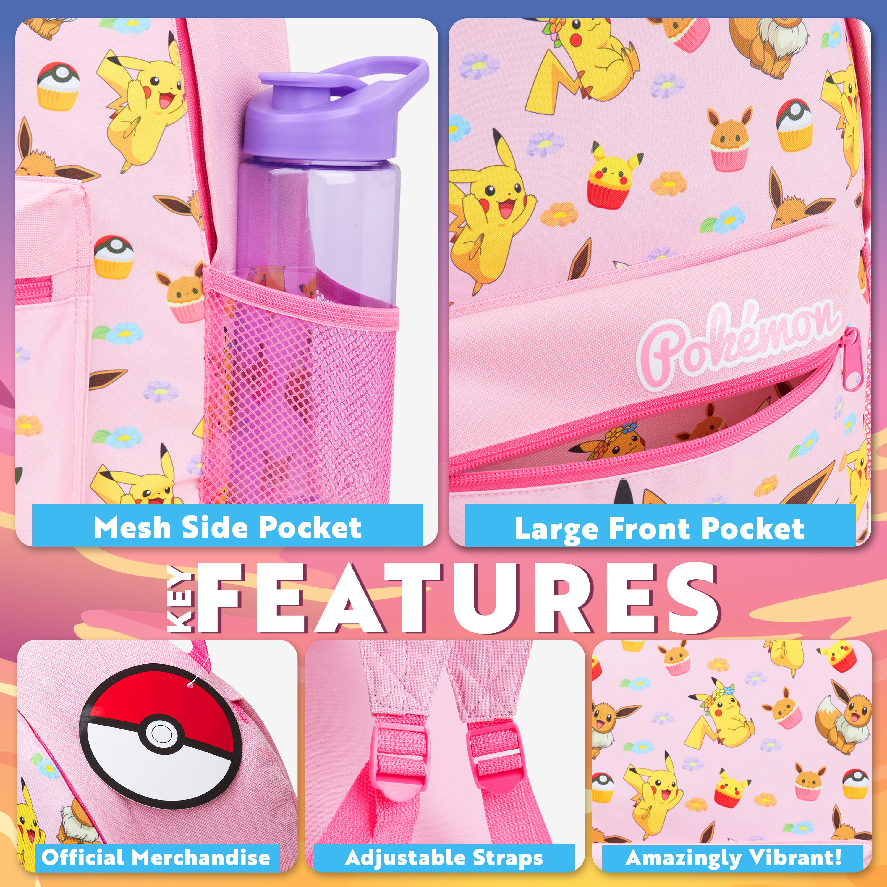 Pokemon Backpack for Kids Teenagers Pikachu Rucksack School Bag with Zipped Pockets Adjustable Straps Charizard Daypack for Travel Sports Anime Gifts - Get Trend