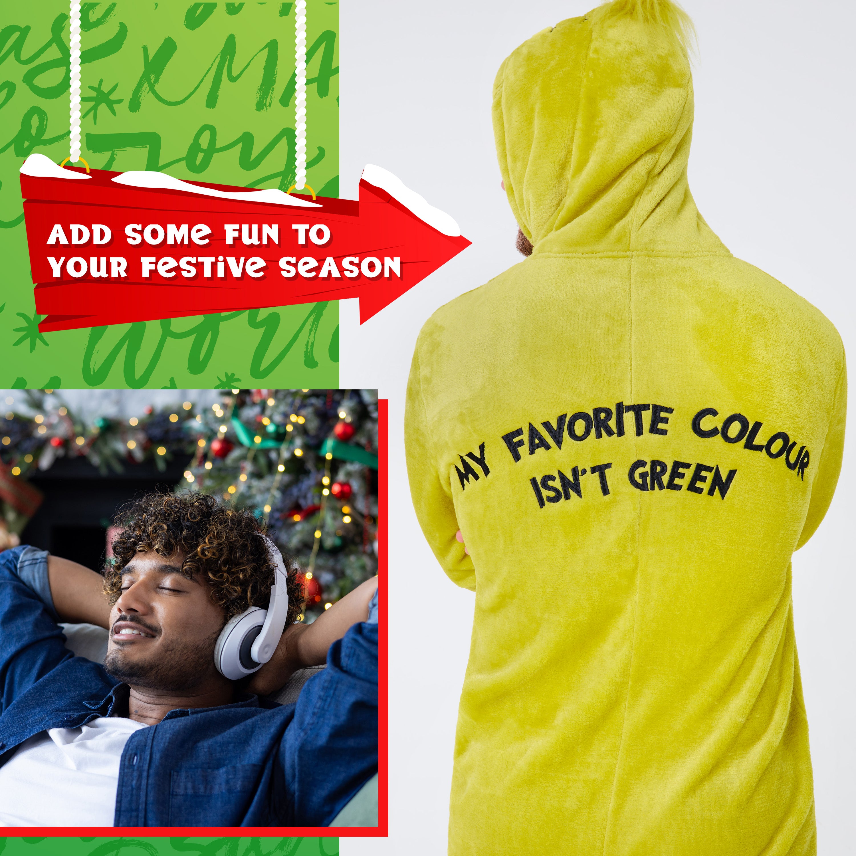 The Grinch Mens Fleece Hooded Onesie, Fluffy Loungewear - Funny Gifts for Him - Get Trend