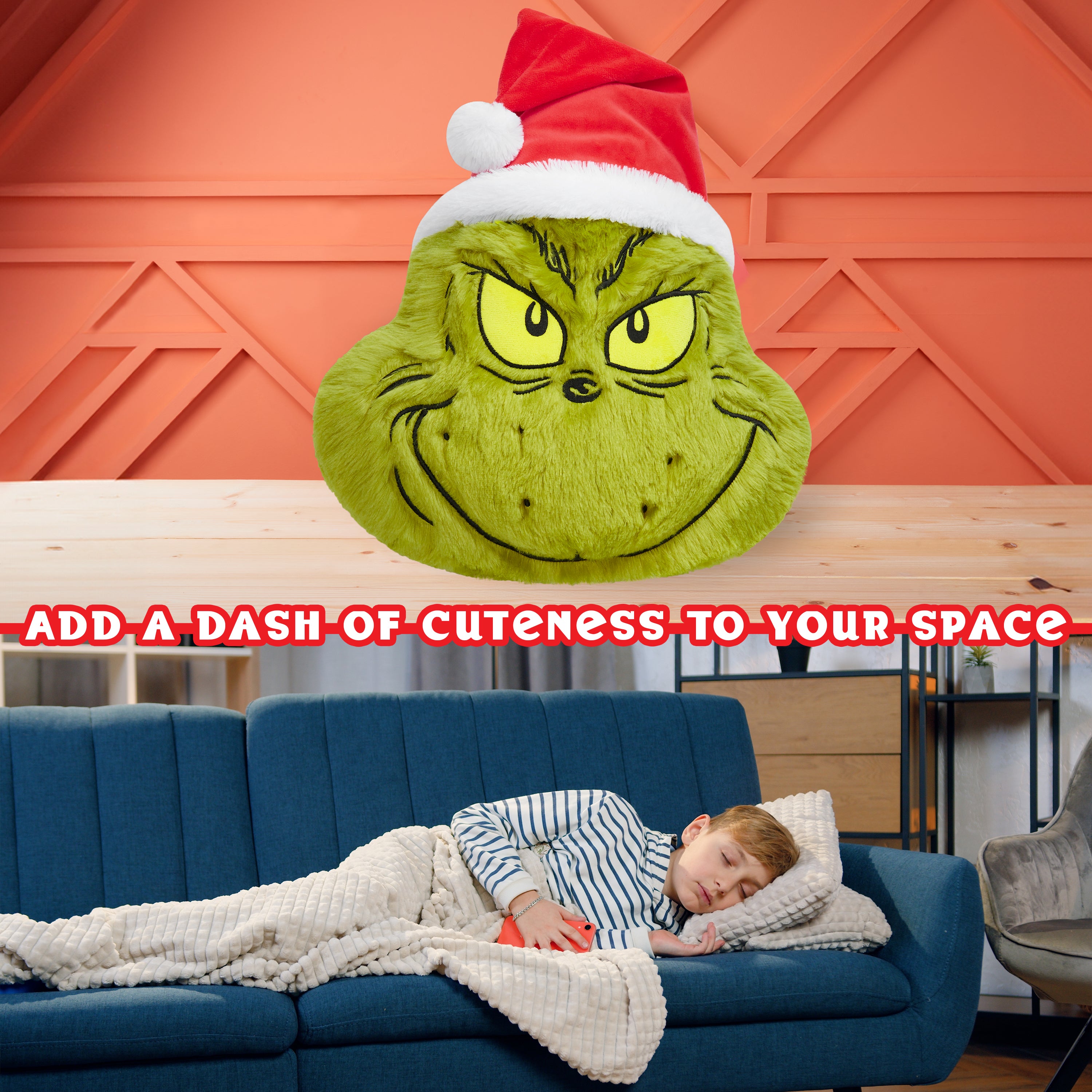 The Grinch 3D Plush Pillow Cushion for Bed, Sofa, Christmas Decor 52x34.5x10.5cm - Get Trend