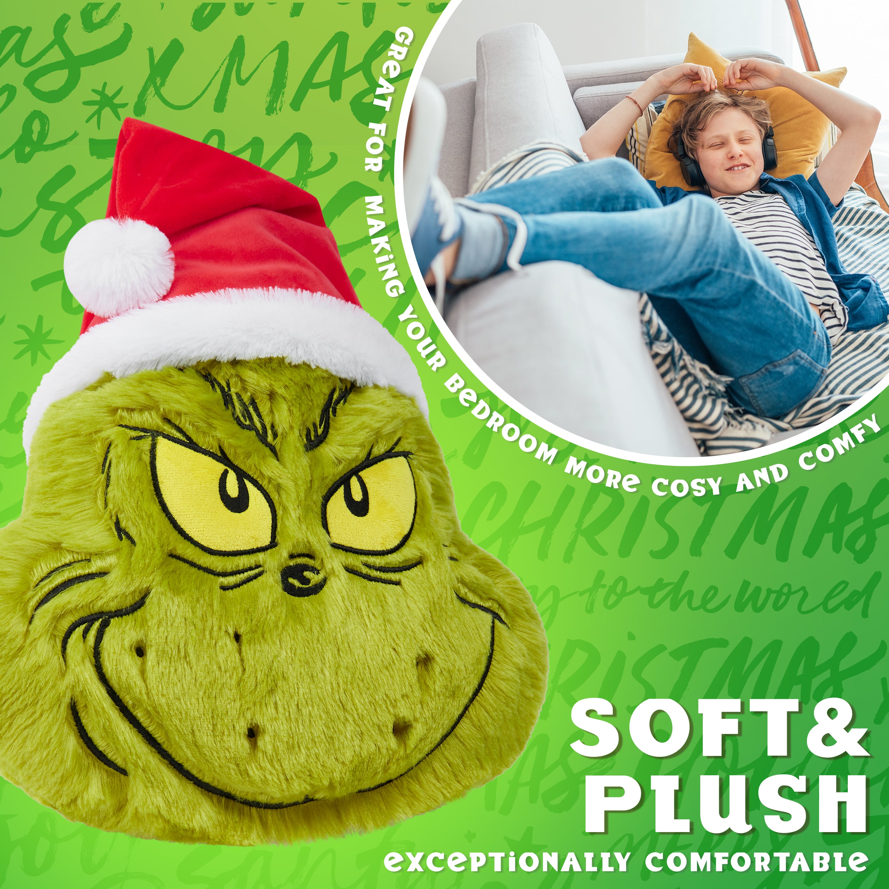 The Grinch 3D Plush Pillow Cushion for Bed, Sofa, Christmas Decor 52x34.5x10.5cm - Get Trend