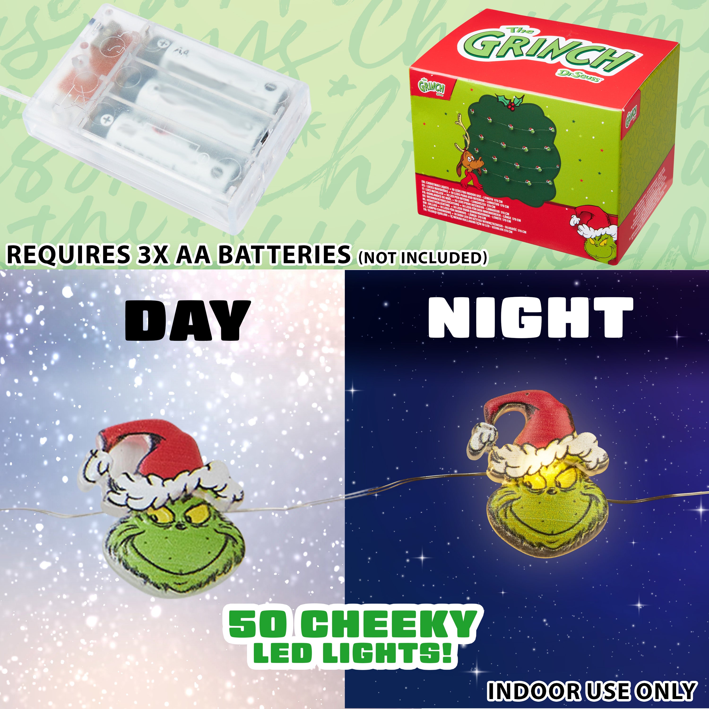 The Grinch LED Christmas String Lights, Battery Operated 170cm Fairy Lights (Green 2D) - Get Trend