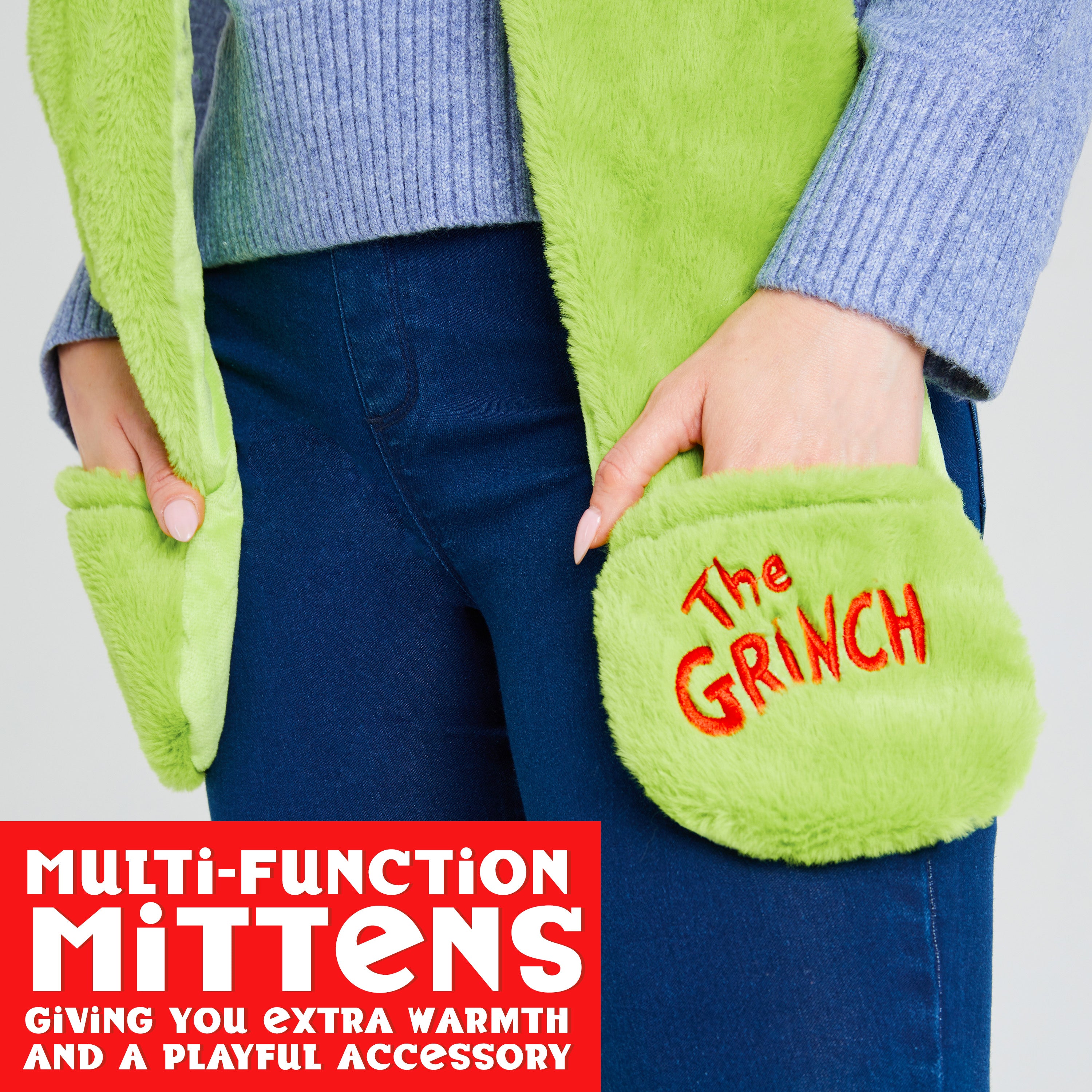 The Grinch Hat Scarf and Gloves Ladies Winter Accessories, Funny Hat Hand Warmer Long Hat Mitten - Gifts for Her - Get Trend