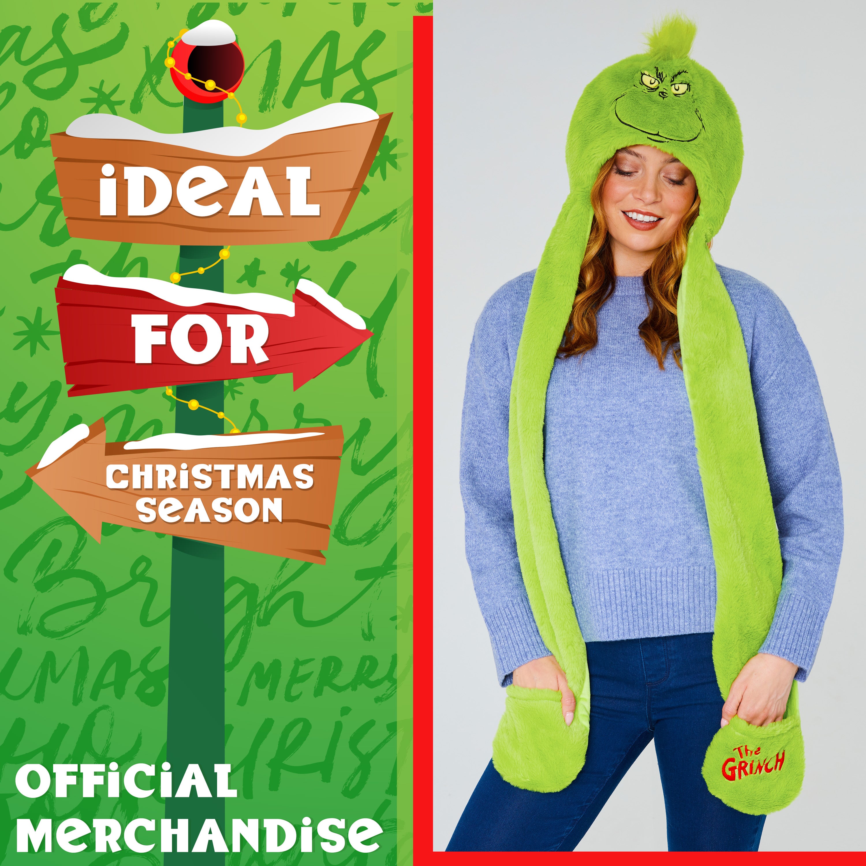 The Grinch Hat Scarf and Gloves Ladies Winter Accessories, Funny Hat Hand Warmer Long Hat Mitten - Gifts for Her - Get Trend