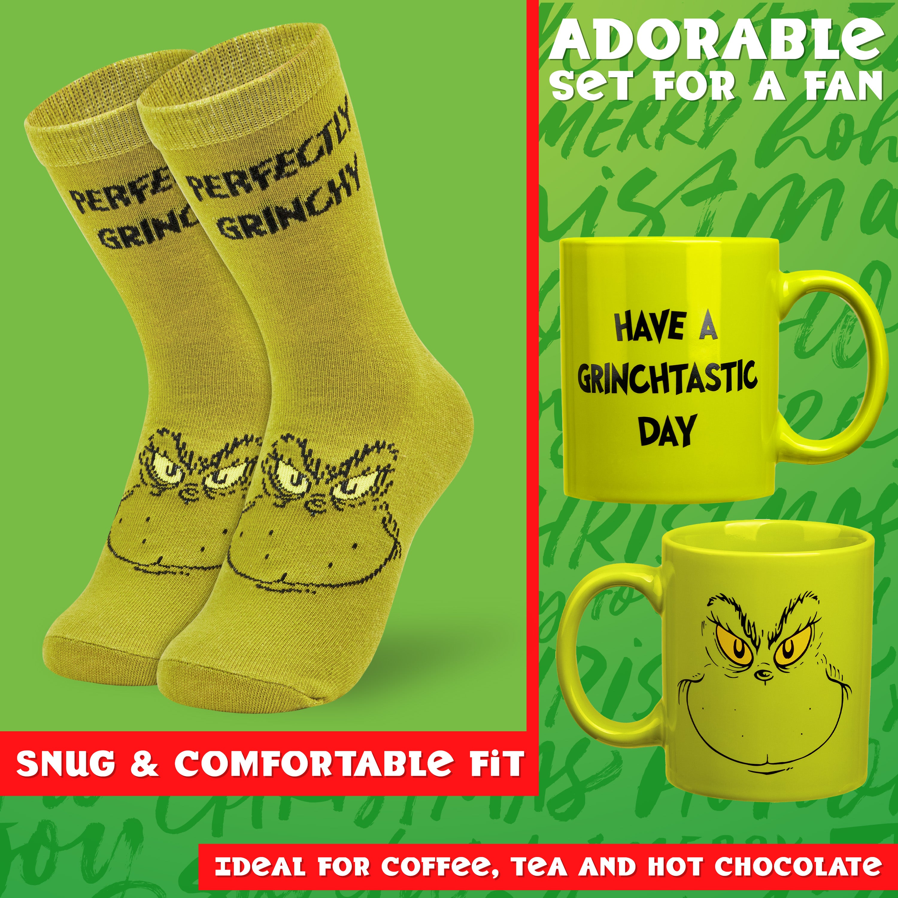 The Grinch Mug and Socks Gift Set Calf Socks and 340ml Mug - Gifts for Her - Get Trend