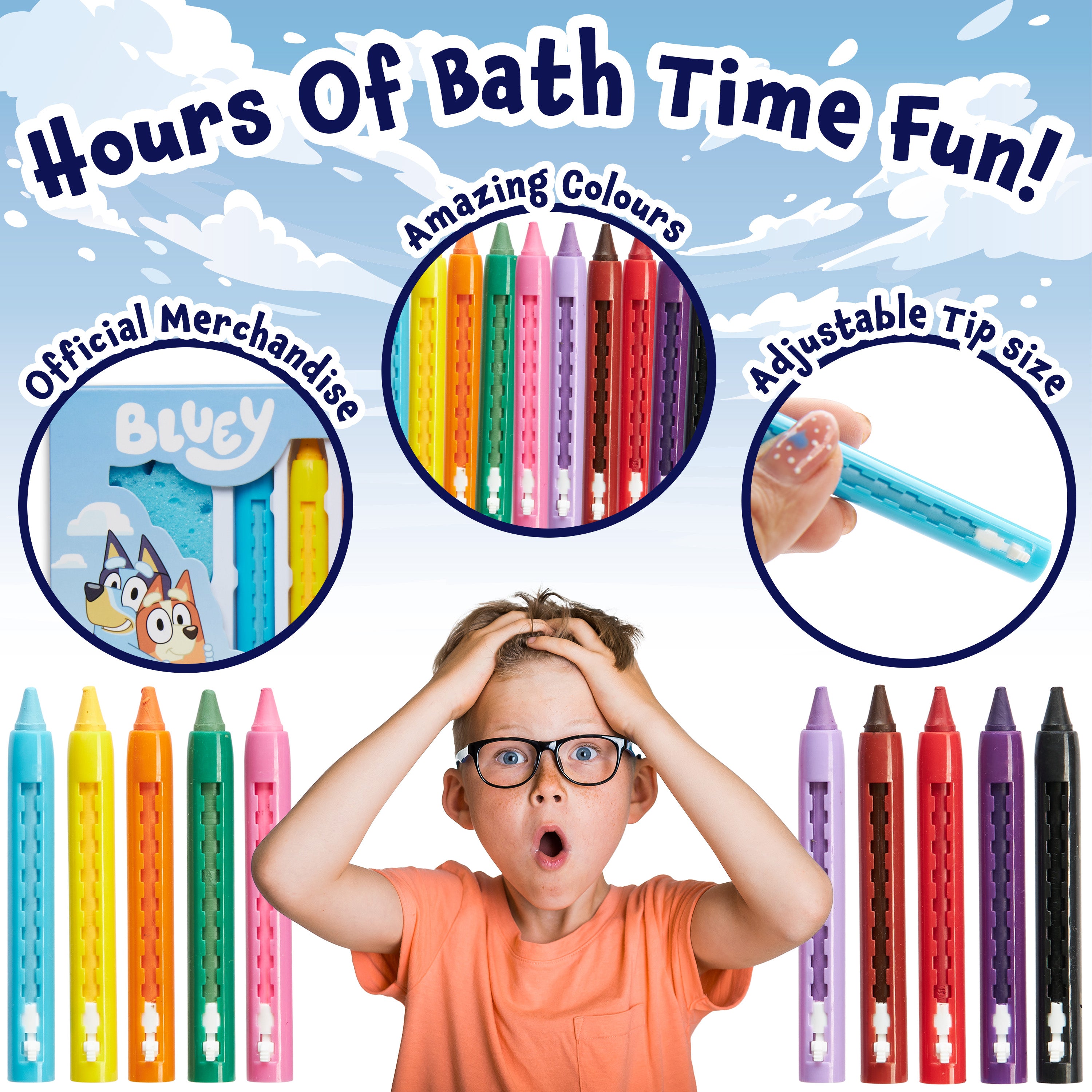 Bluey Bath Crayons Colouring Set 10 Water Crayons 2 Sponges Bath Toys for Kids - Get Trend