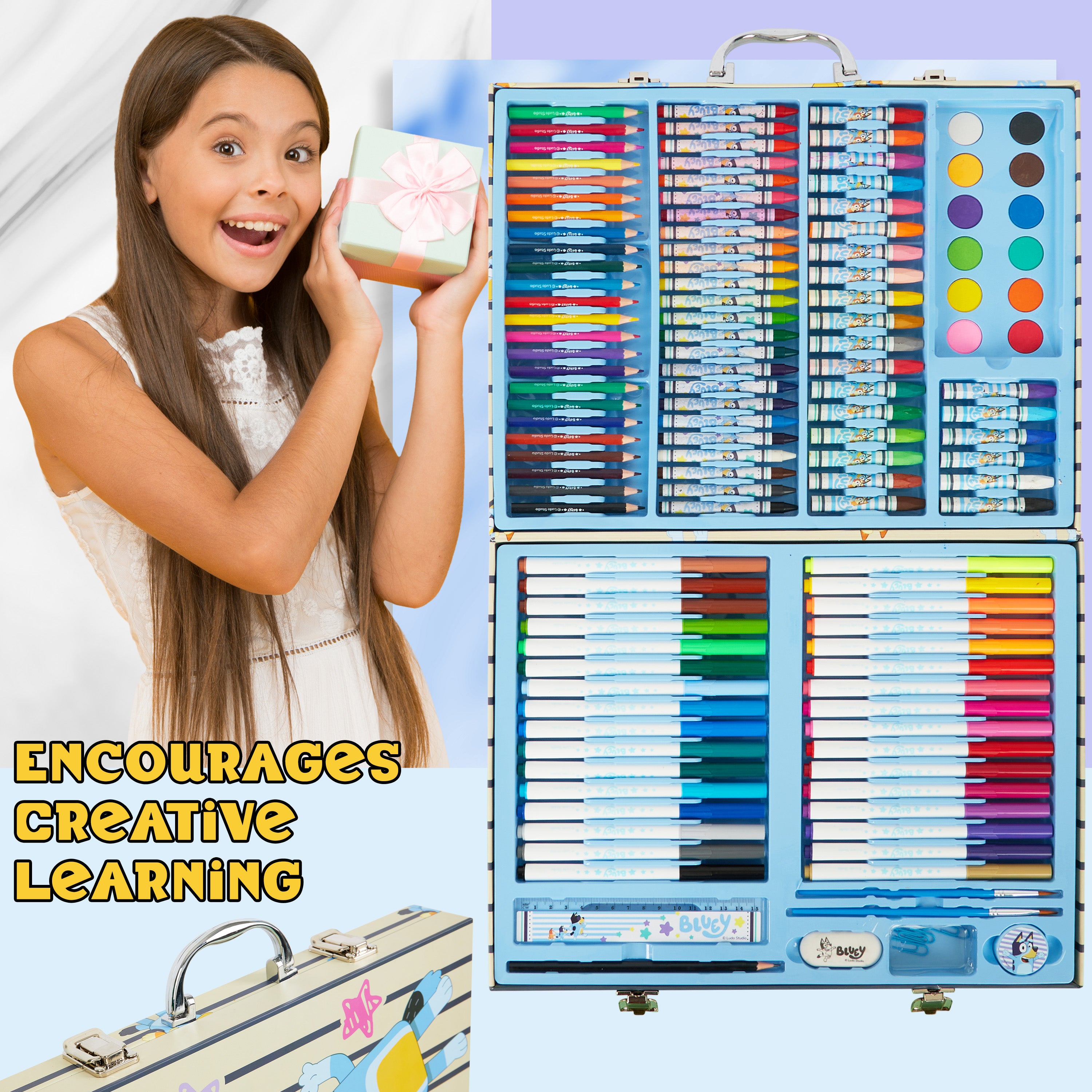 Bluey Kids Painting Supplies Set, 140 Plus Pieces Travel Art Supplies in Case - Kids Gifts (Blue Case) - Get Trend