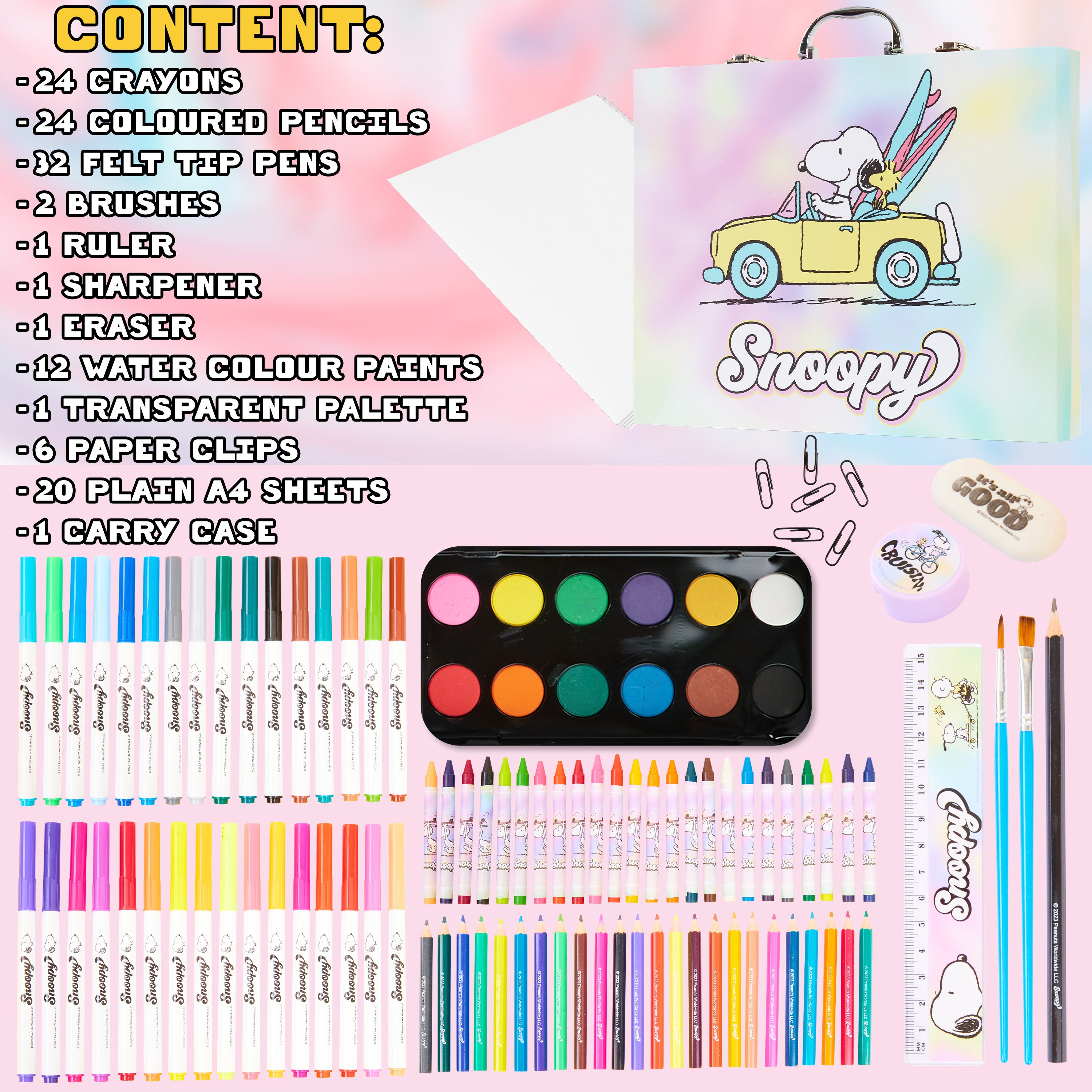 Peanuts Snoopy Kids Colouring Set 140 Plus Pieces Travel Art Supplies Kids Gifts - Get Trend