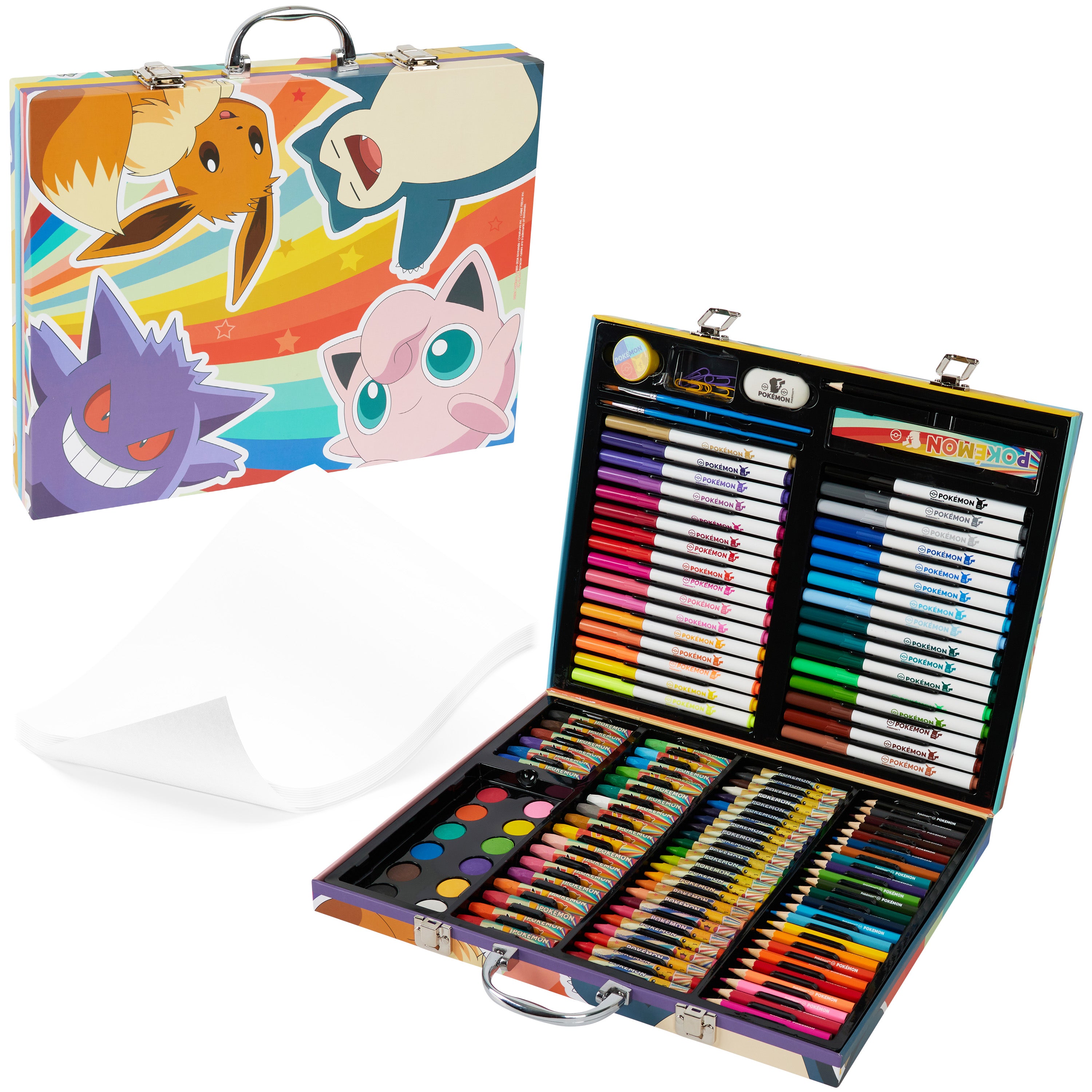 Pokemon Art Supplies Set with Colouring Pencils Felt Tip Pens Watercolour Paints Wax Crayons for Drawing Painting Set Pikachu Travel Art Set Anime Gifts (Black/Red) - Get Trend