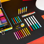Pokemon Art Supplies Set with Colouring Pencils Felt Tip Pens Watercolour Paints Wax Crayons for Drawing Painting Set Pikachu Travel Art Set Anime Gifts (Black/Red) - Get Trend