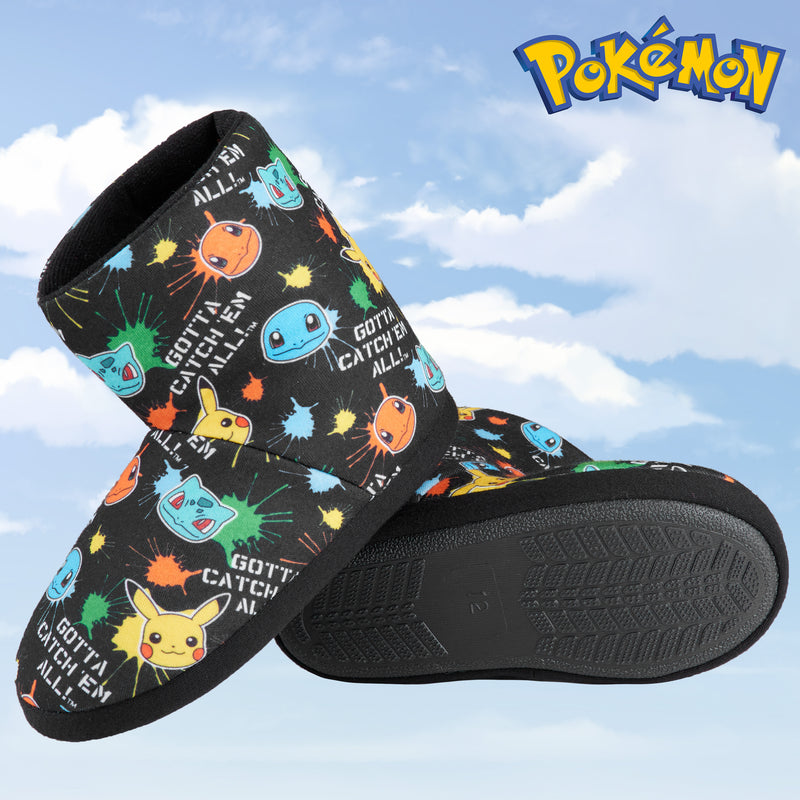 Pokemon Boys Slippers Boot Slippers - Black Aop - Get Trend