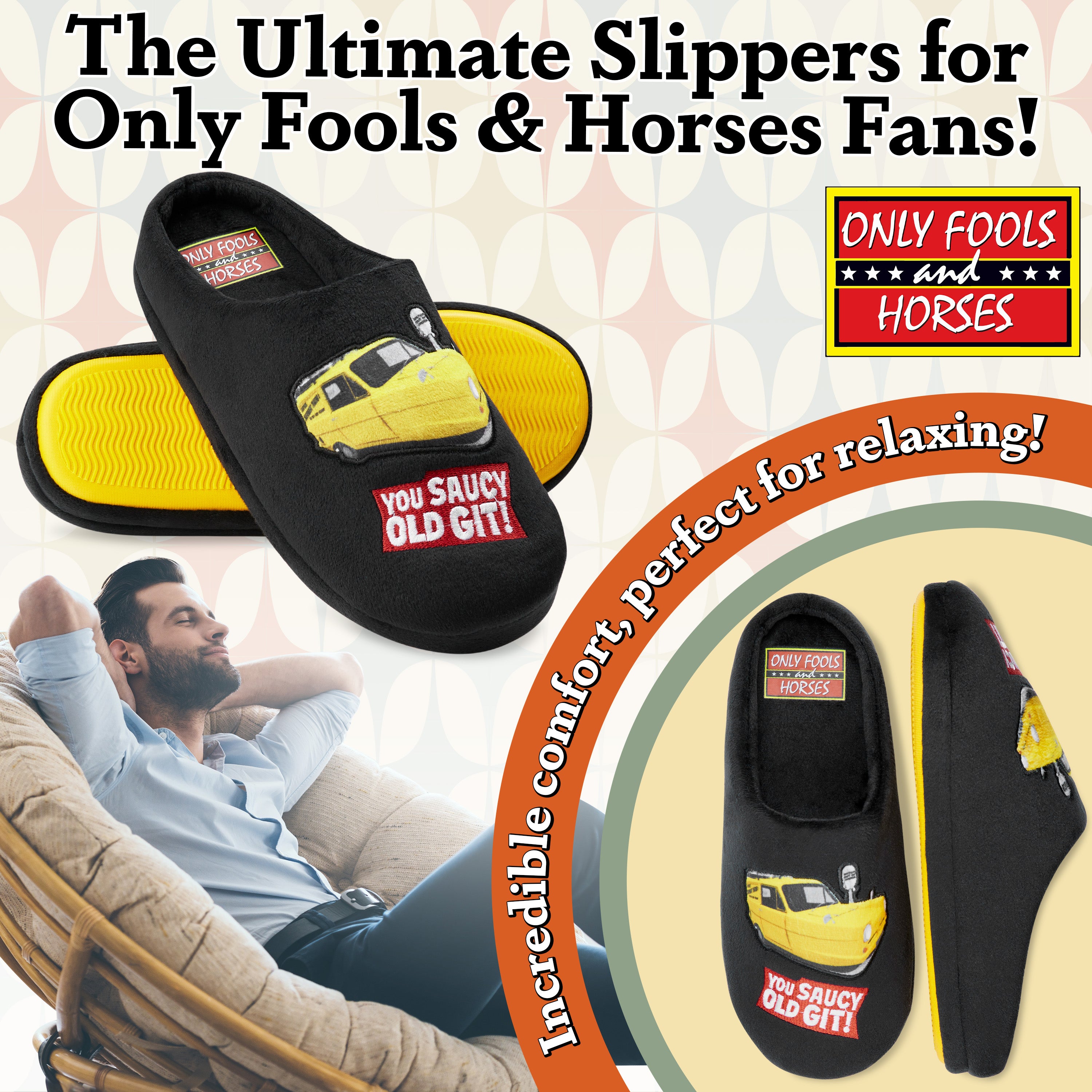 Only Fools and Horses Mens Mule Slippers, Non Slip House Shoes - Mens Gifts - Get Trend
