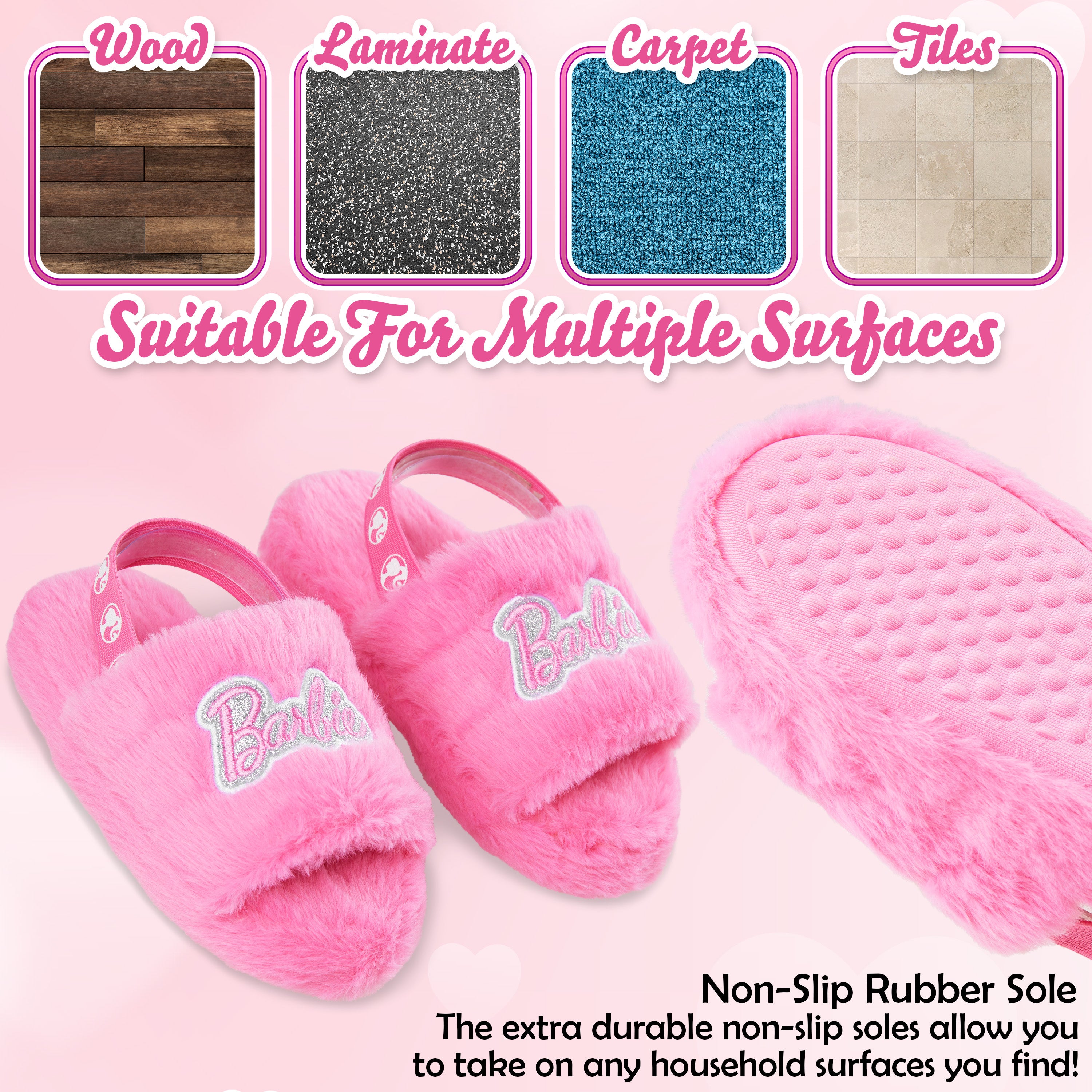 Barbie Women's Fluffy Slippers, Comfy Mule House Shoes - Cosy Gifts for Her - Get Trend