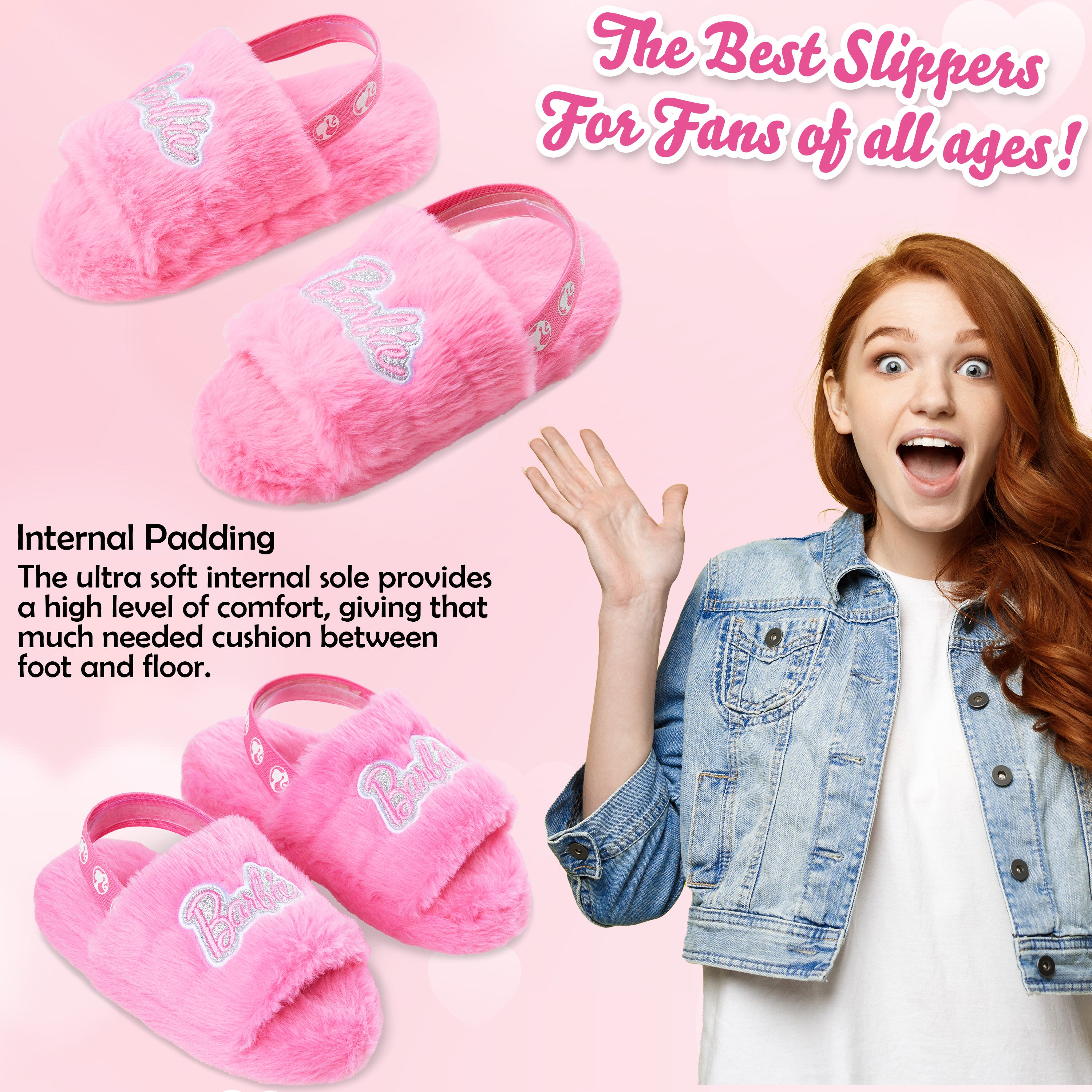 Barbie Women's Fluffy Slippers, Comfy Mule House Shoes - Cosy Gifts for Her - Get Trend