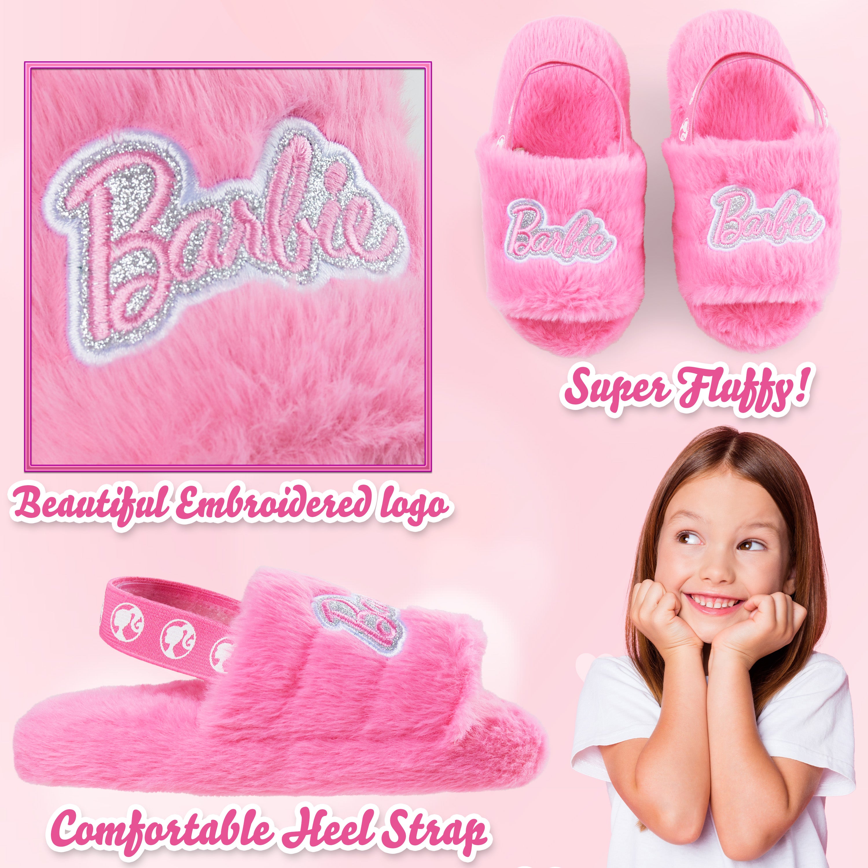Barbie Girls Fluffy Slippers, Comfy Mule House Shoes - Gifts for Girls - Get Trend