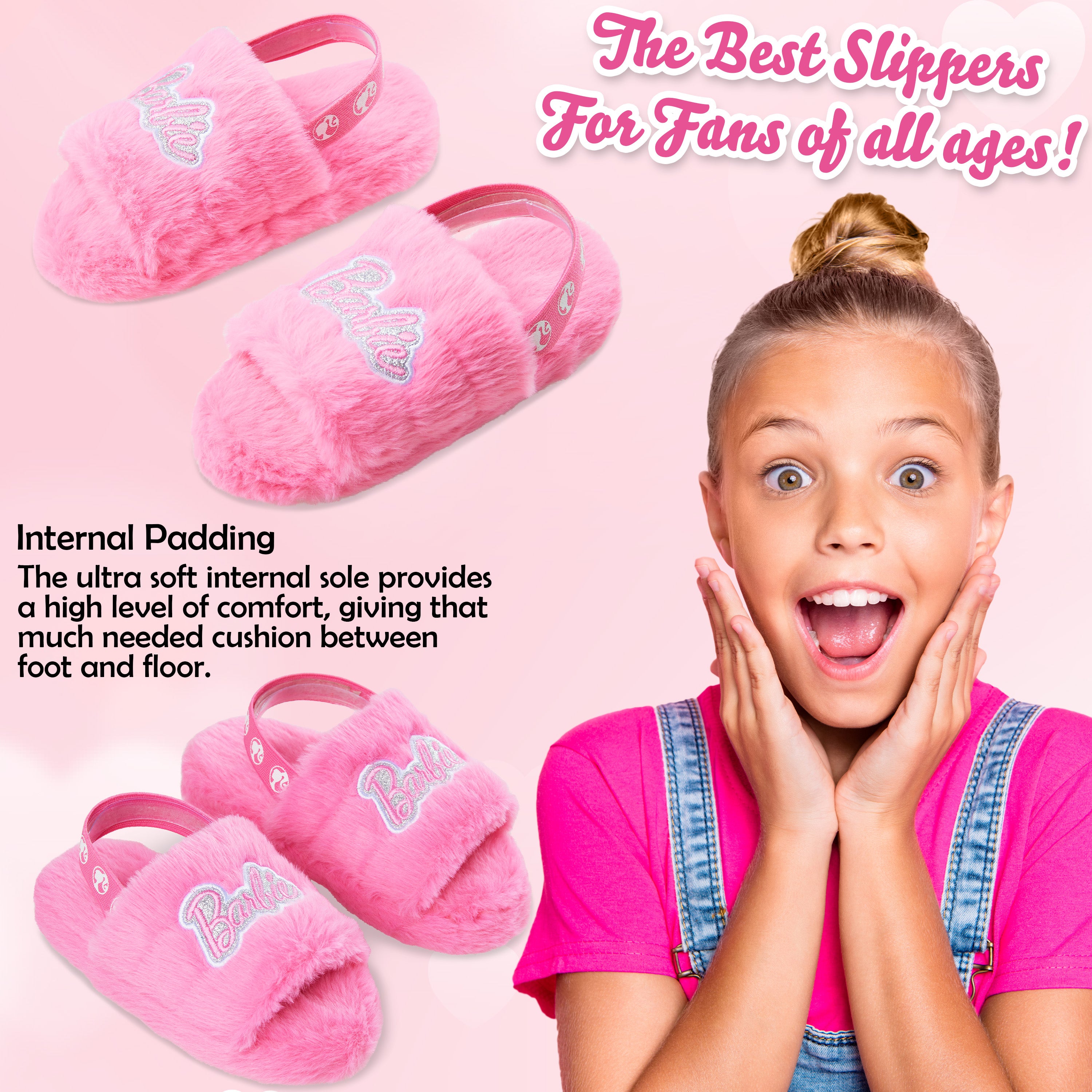 Barbie Girls Fluffy Slippers, Comfy Mule House Shoes - Gifts for Girls - Get Trend