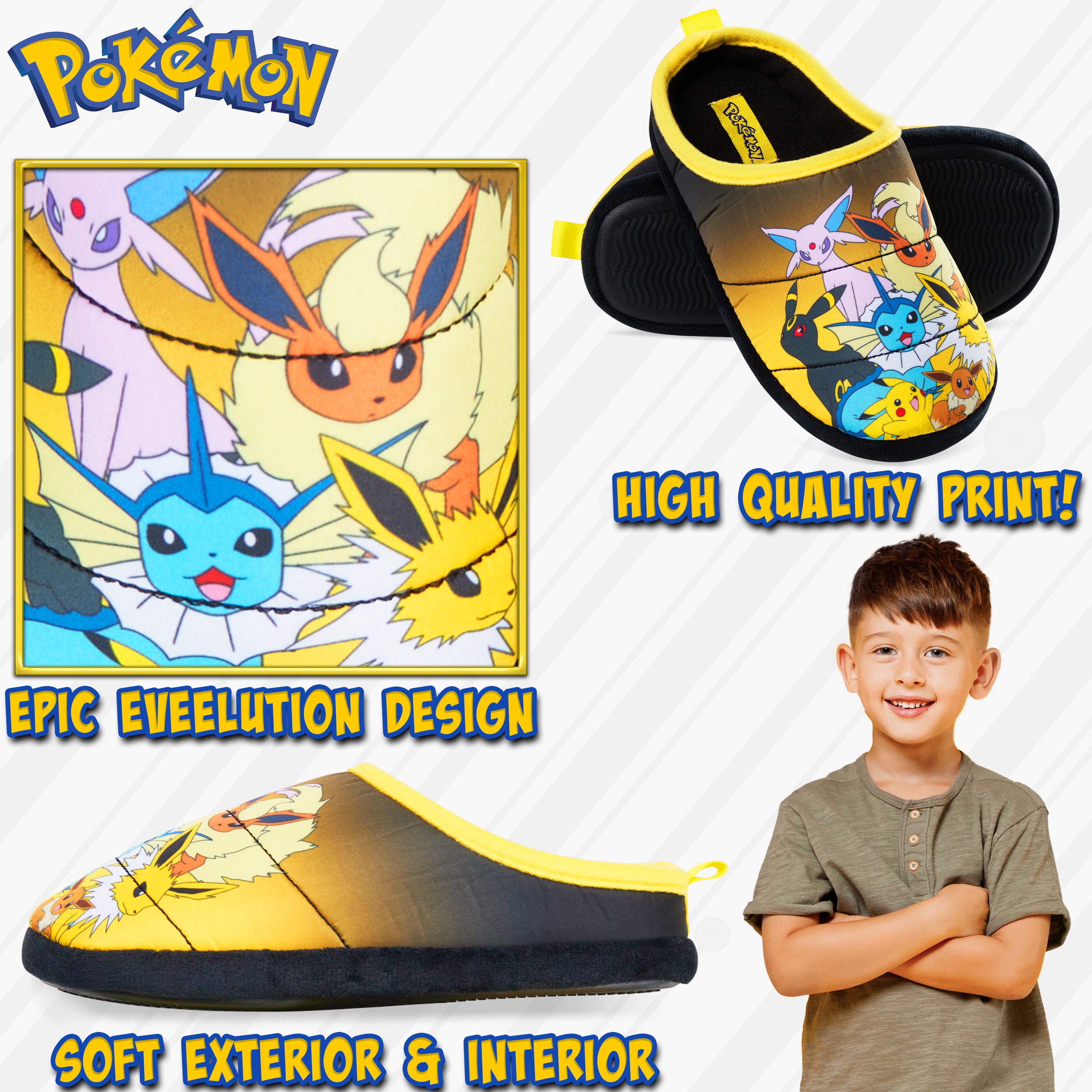 Pokemon Boys Slippers, Cosy Slip on House Shoes with Non Slip Sole - Gifts for Gamers - Get Trend