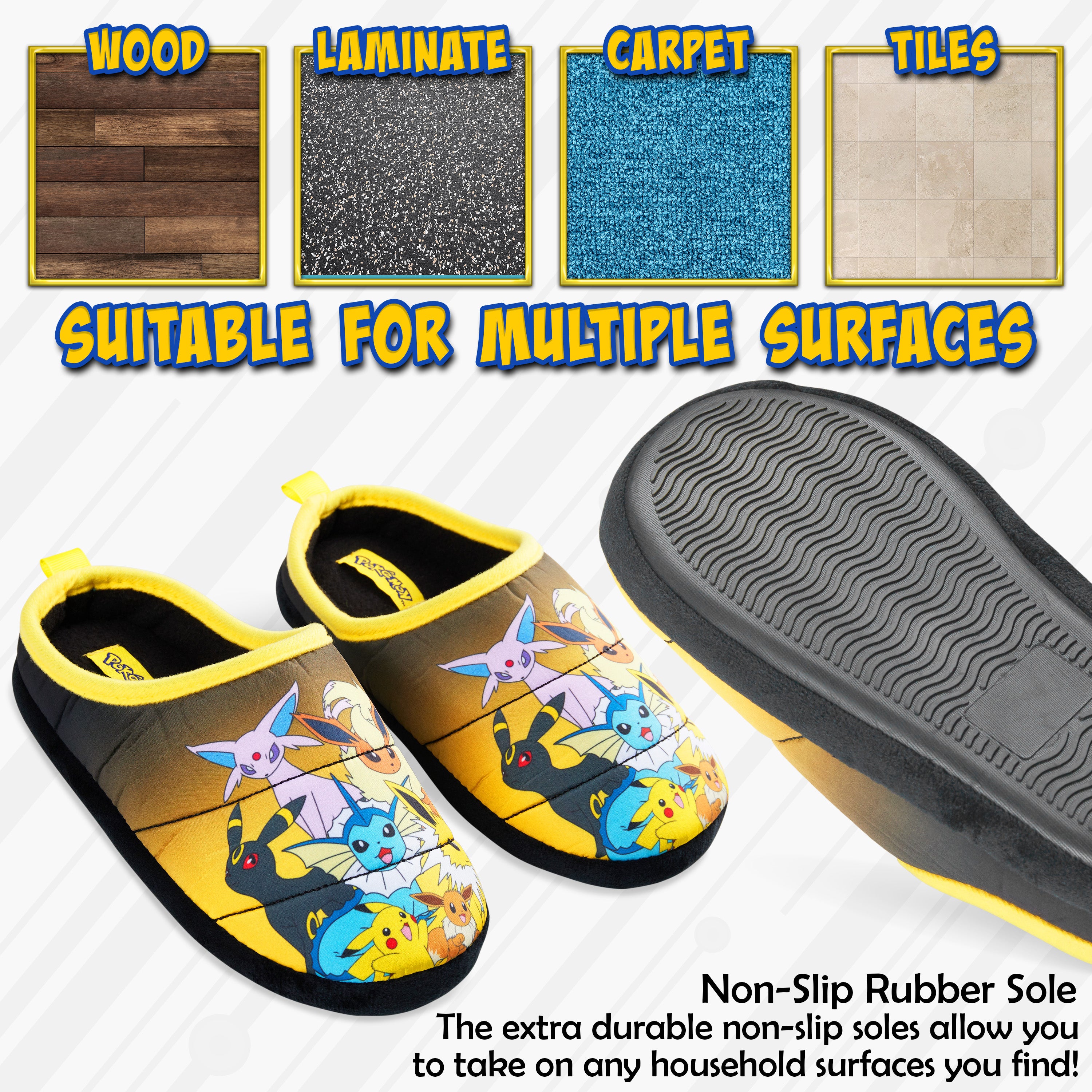 Pokemon Boys Slippers, Cosy Slip on House Shoes with Non Slip Sole - Gifts for Gamers - Get Trend