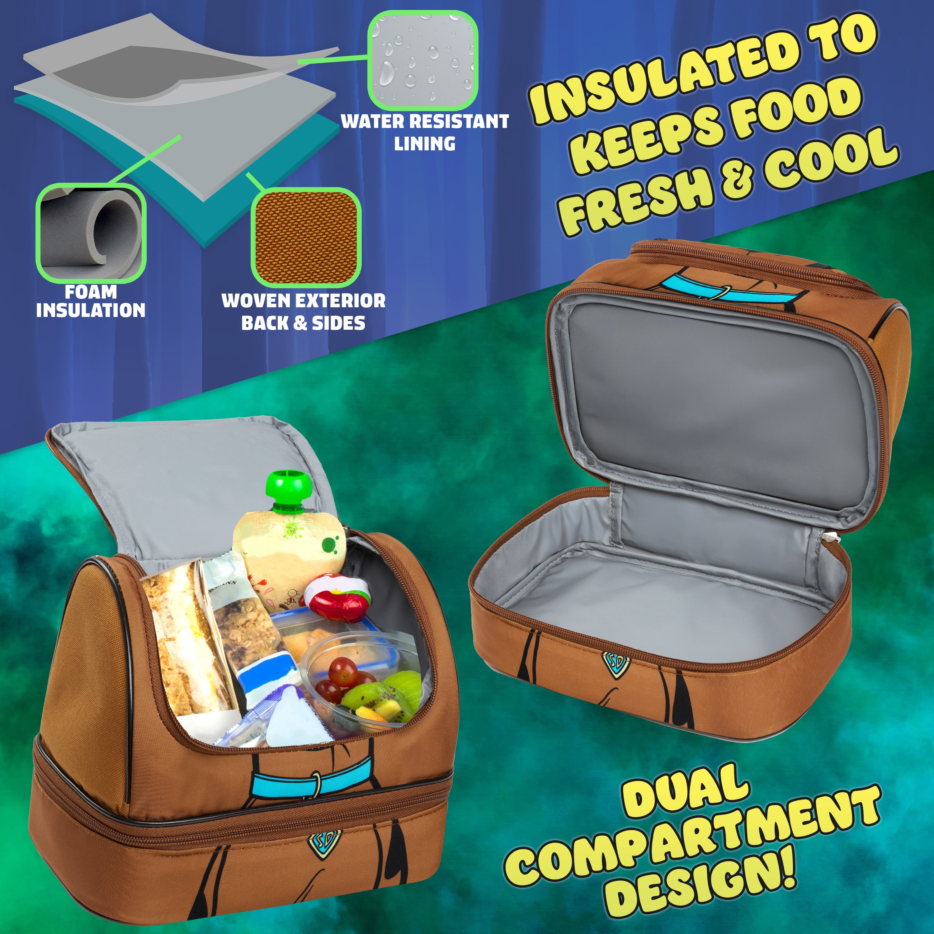 Get Trend Scooby Doo Lunch Bag for Kids Insulated Lunch Box with Compartments Double Decker Snacks Food Carrier for School Travel Picnic Cooler Bag (Brown Scooby Doo) - Get Trend
