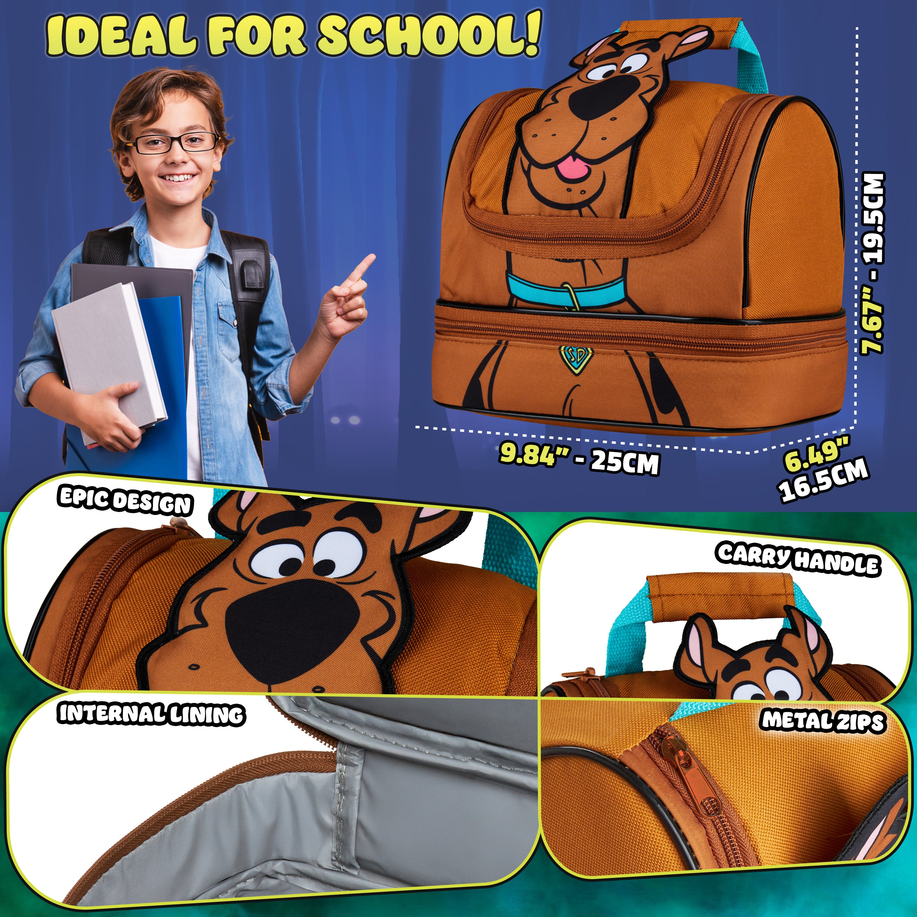 Get Trend Scooby Doo Lunch Bag for Kids Insulated Lunch Box with Compartments Double Decker Snacks Food Carrier for School Travel Picnic Cooler Bag (Brown Scooby Doo) - Get Trend