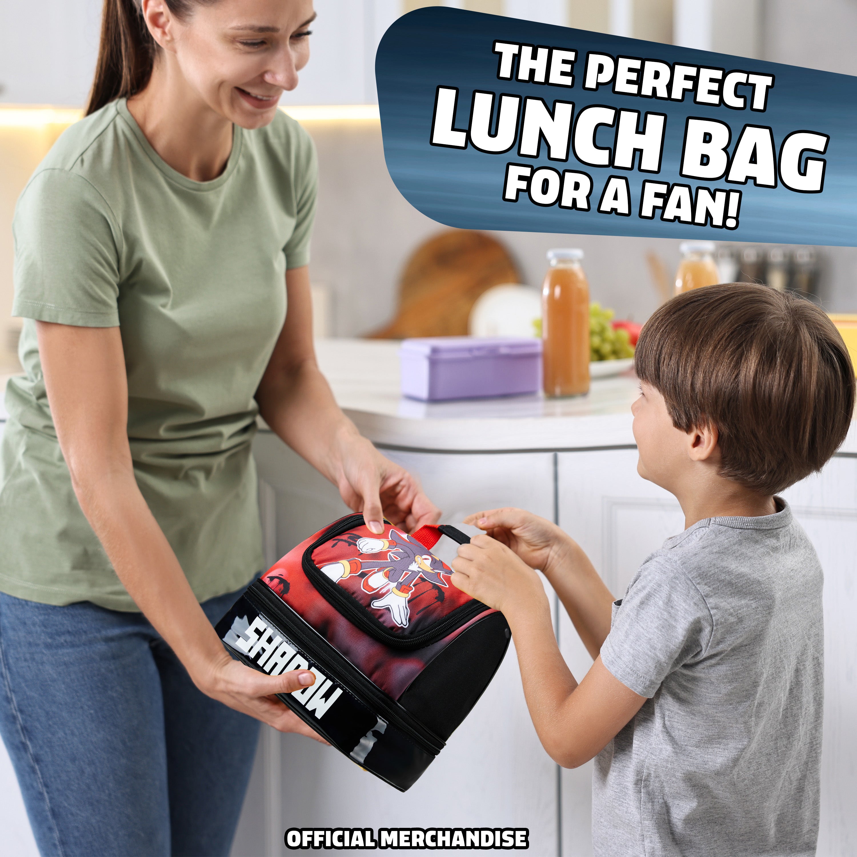 Get Trend Sonic The Hedgehog Lunch Bag for Kids Teens Shadow Insulated Lunch Box Compartments Double Decker Snacks Food Carrier for School Travel Picnic Cooler Bag (Black Shadow) - Get Trend