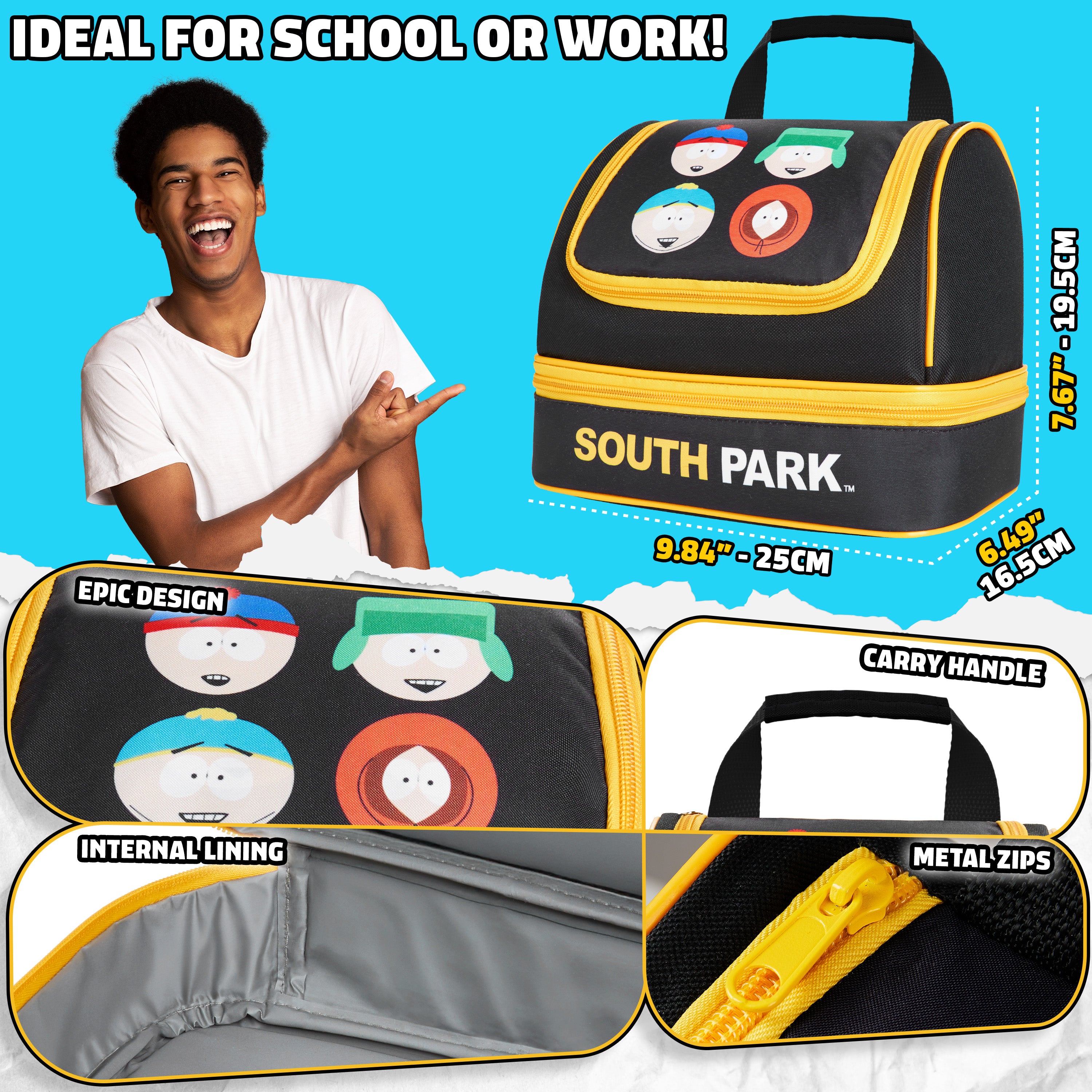Get Trend South Park Lunch Bag for Teens Adults Stan Kenny Insulated Lunch Box Compartments Double Decker Snacks Food Carrier Work Travel Picnic Cooler Bag (Black South Park) - Get Trend