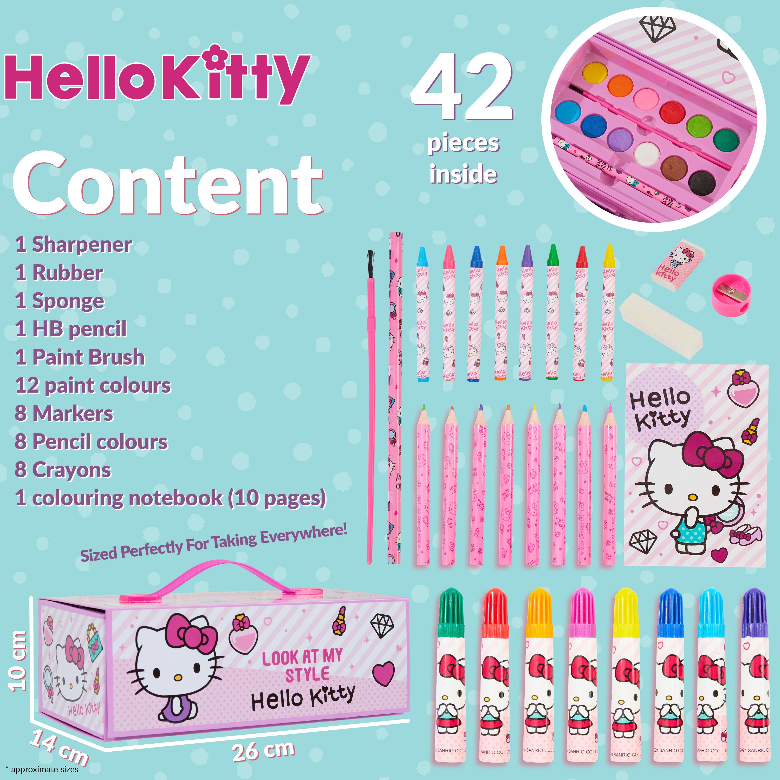Hello Kitty Art Set for Kids, Painting, Drawing and Colouring Art Supplies in Carry Case - Get Trend