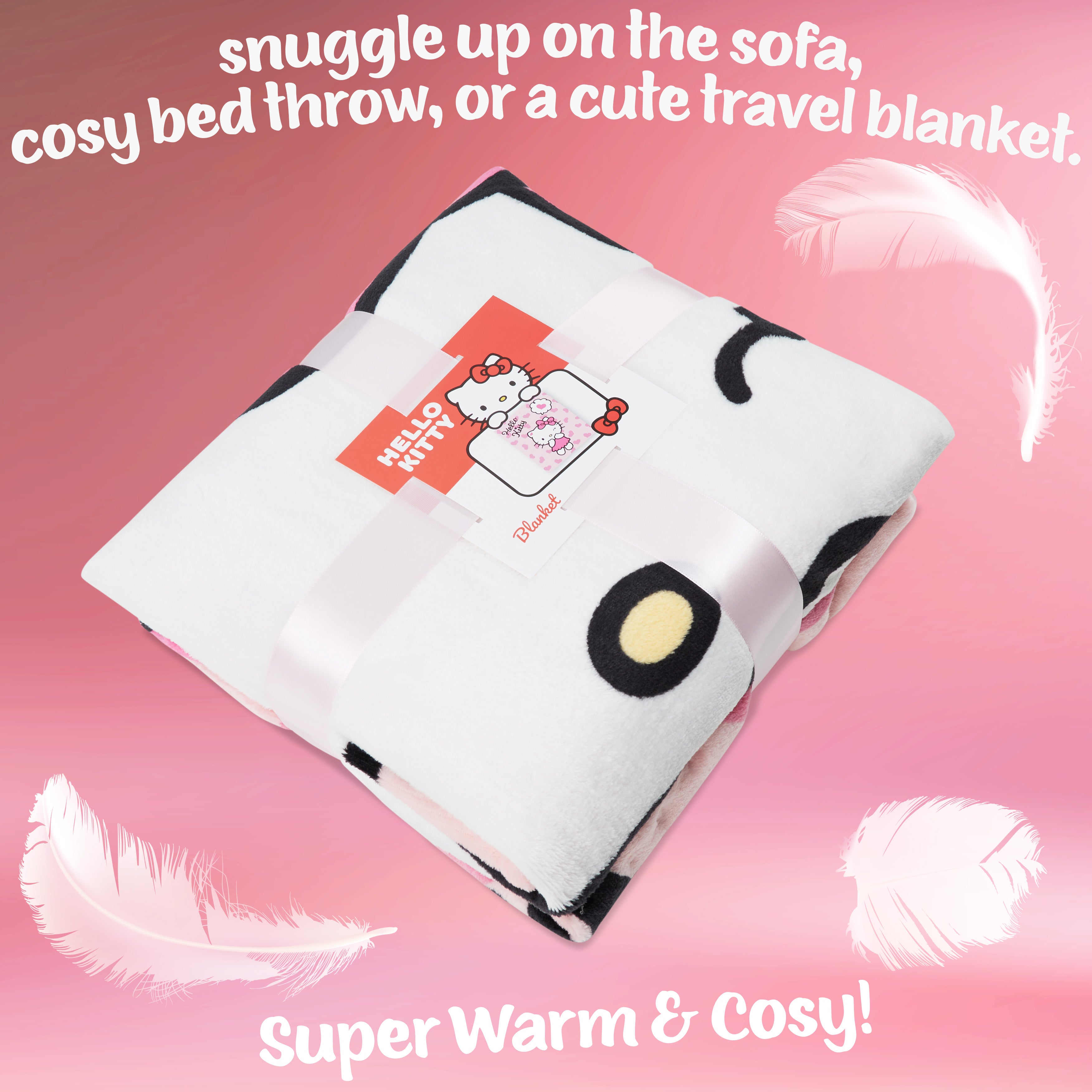 Hello Kitty Soft Fleece Bed Blanket, Cosy Bed Throw 150 x 130cm - Gifts for Her - Get Trend