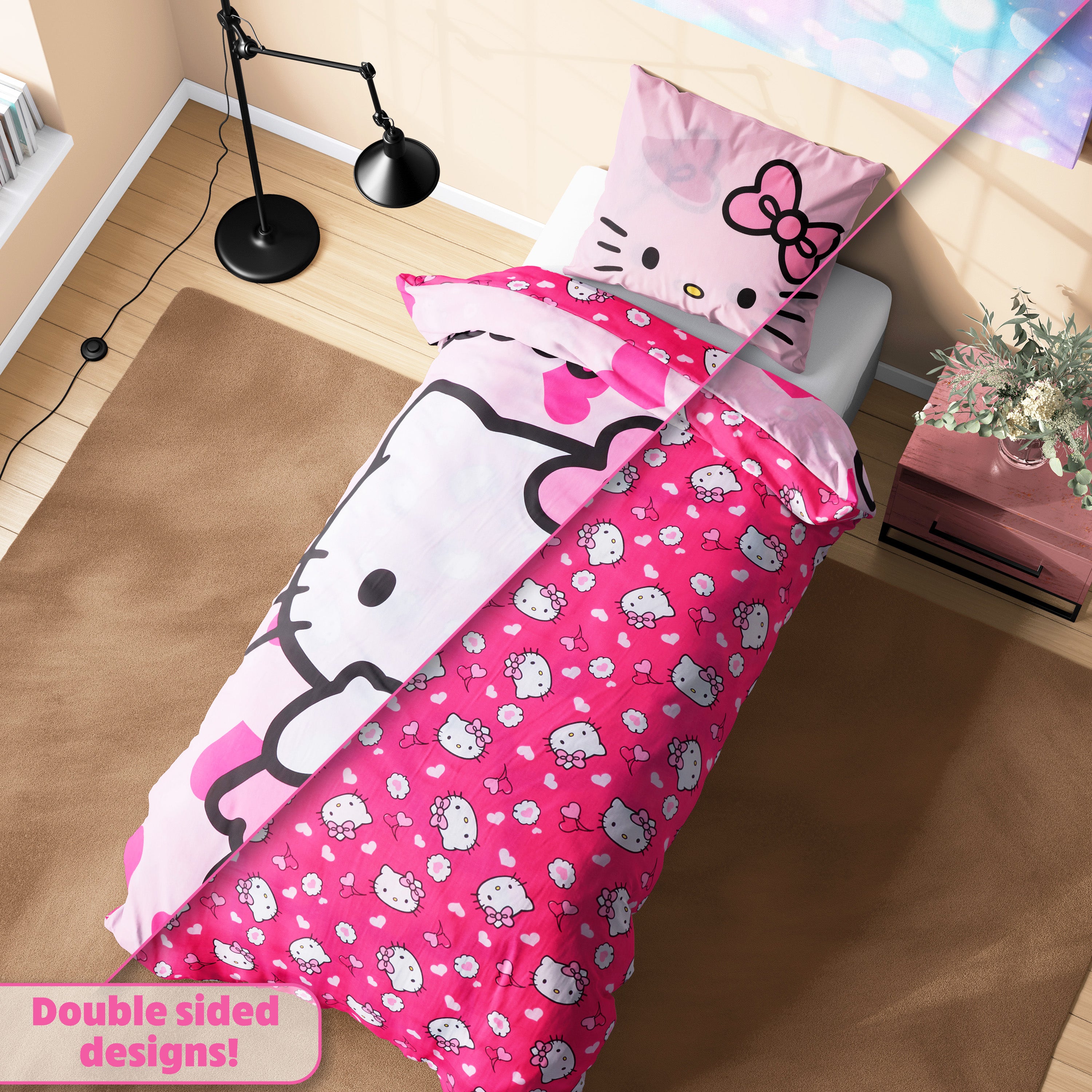 Hello Kitty Duvet Cover and Pillowcase Set Girls Teens Bedding  - Single Size - Get Trend