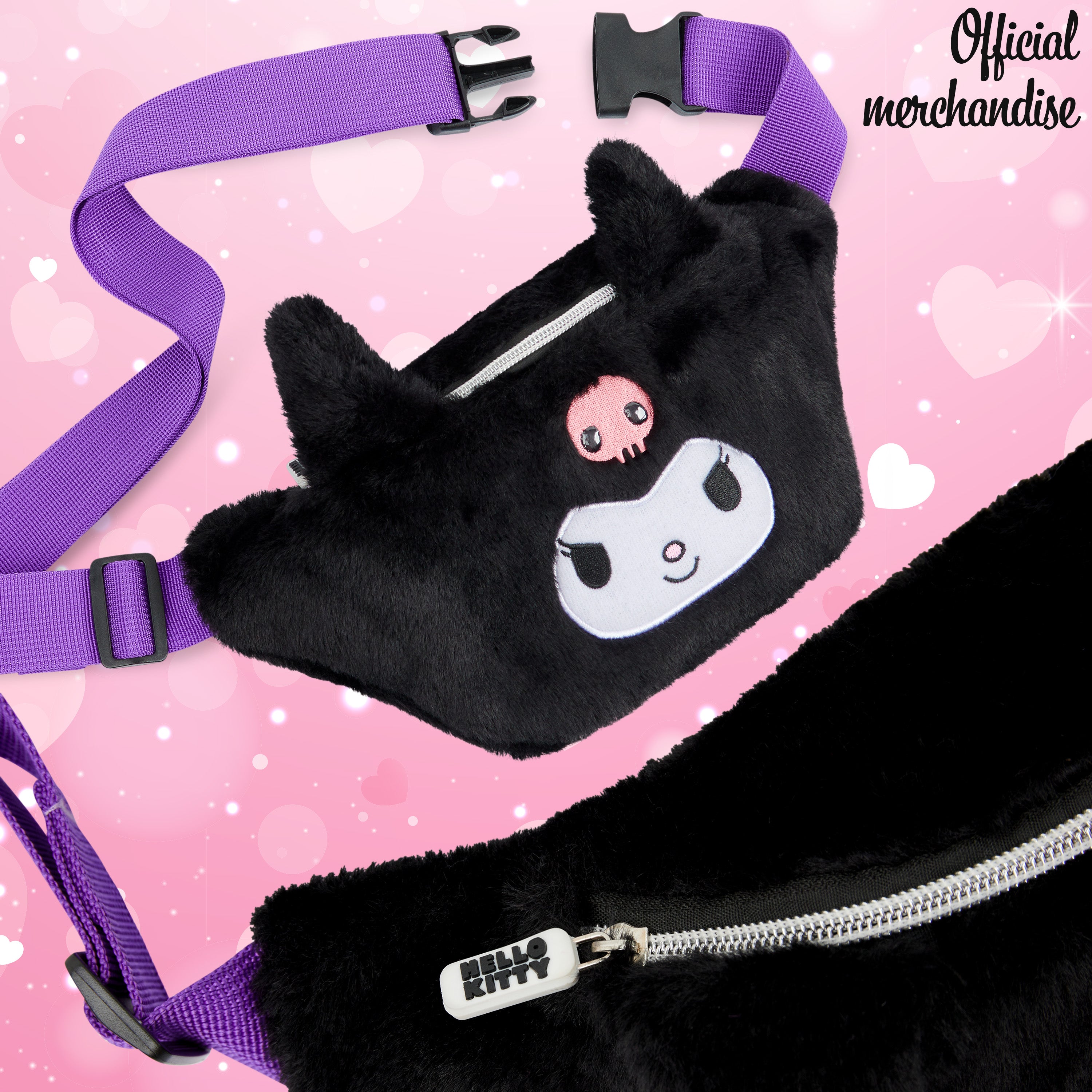Hello Kitty Bum Bag for Girls Teens Plush Fluffy Waist Bag Kawaii Fanny Pack Travel Holiday for Phone Money, Cute Gifts (Black) - Get Trend