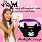 Hello Kitty Bum Bag for Girls Teens Plush Fluffy Waist Bag Kawaii Fanny Pack Travel Holiday for Phone Money, Cute Gifts (Black) - Get Trend