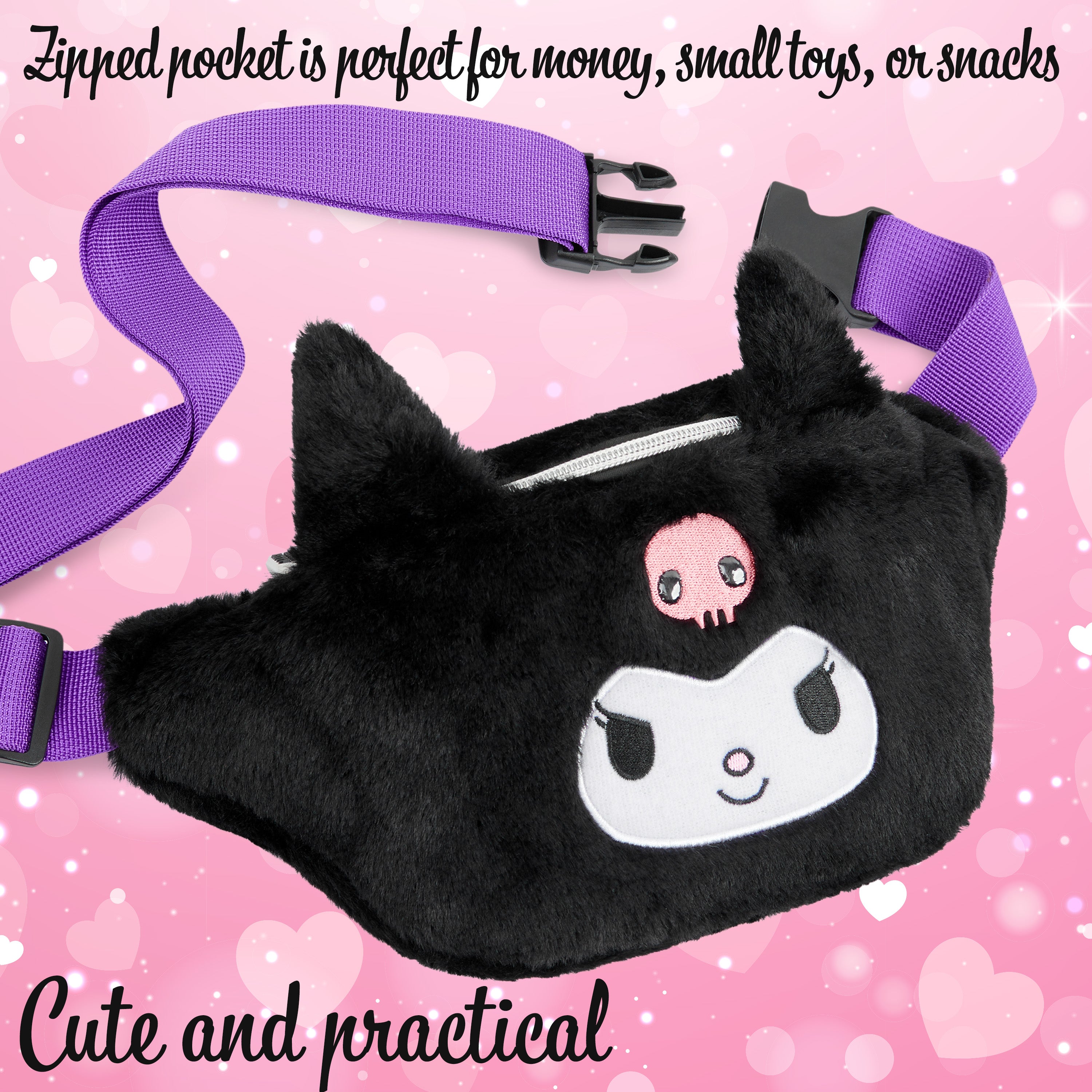 Hello Kitty Bum Bag for Girls Teens Plush Fluffy Waist Bag Kawaii Fanny Pack Travel Holiday for Phone Money, Cute Gifts (Black) - Get Trend