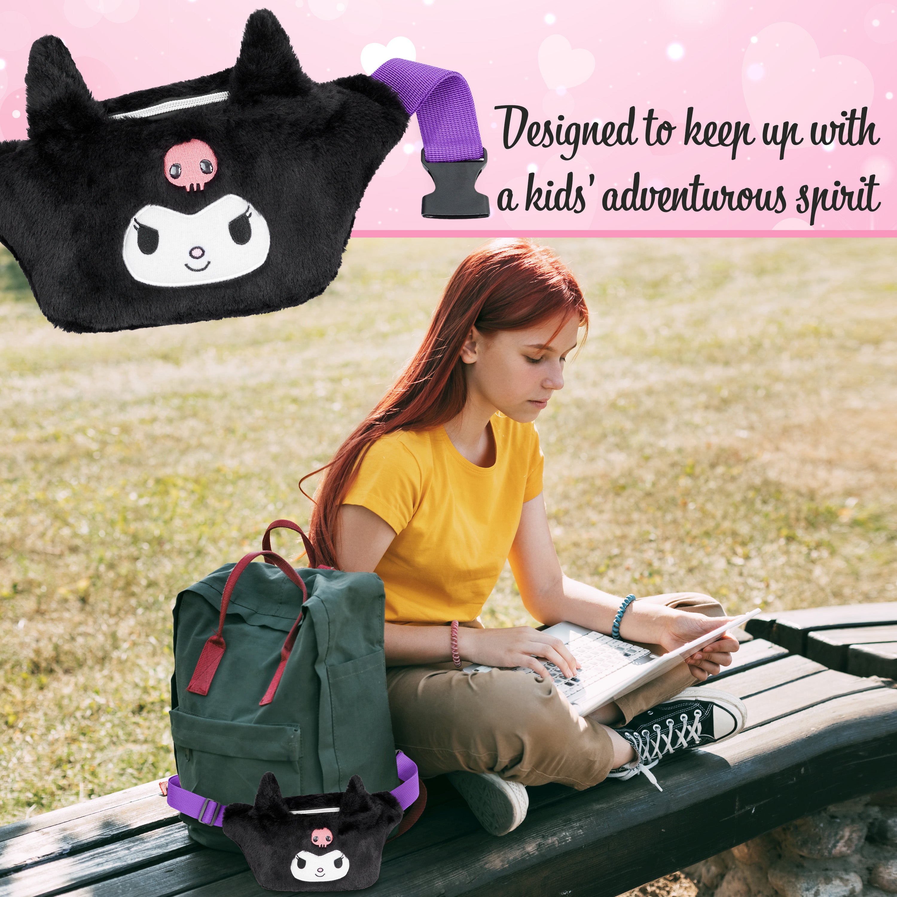 Hello Kitty Bum Bag for Girls Teens Plush Fluffy Waist Bag Kawaii Fanny Pack Travel Holiday for Phone Money, Cute Gifts (Black) - Get Trend